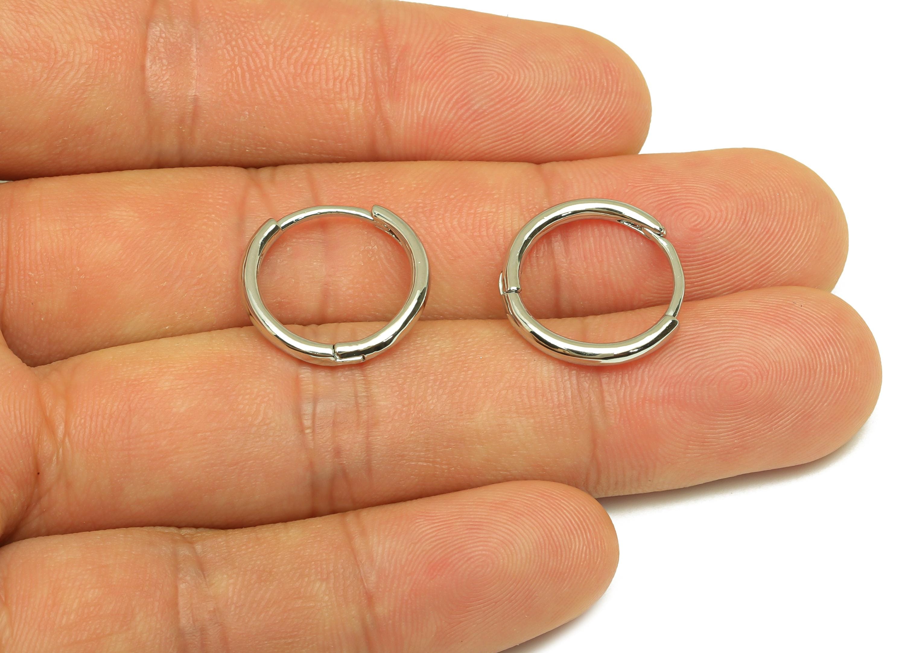 Brass Hoop Earring - Brass Round Hoop Earring - Brass Huggie Hoop Clasp Earring - 18K Real White Gold Plating - 17x16x2.03mm - RGP7805 - DOMEDBAZAAR