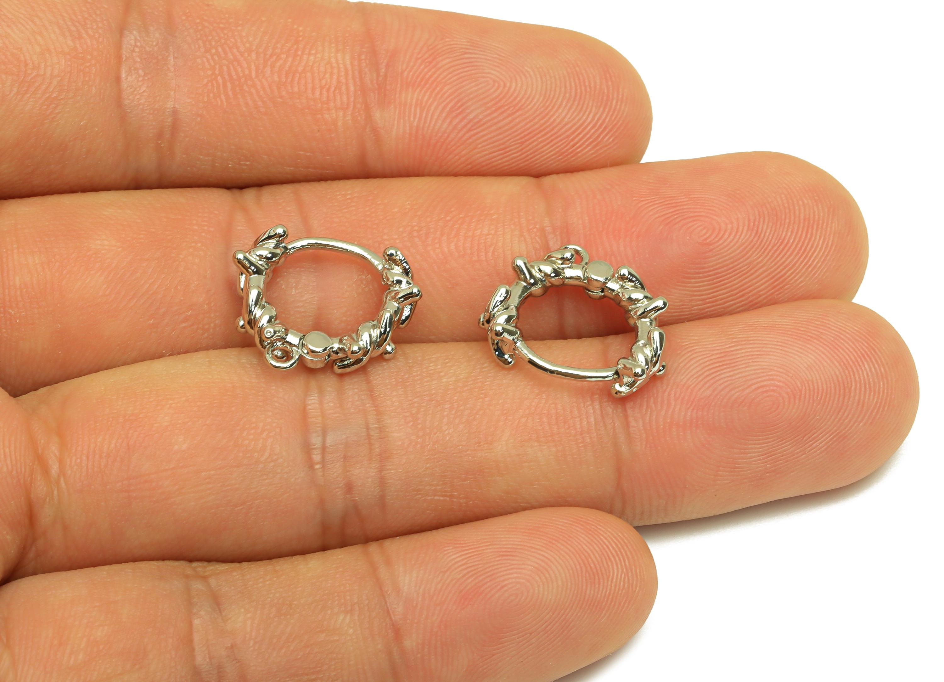 Brass Wire Huggie Hoop Earring - Twine Wire Earring Clasp - Huggie Hoop Clasp Earring - 18K Real White Gold Plating - 16x15x2.76mm - RGP7806 - DOMEDBAZAAR