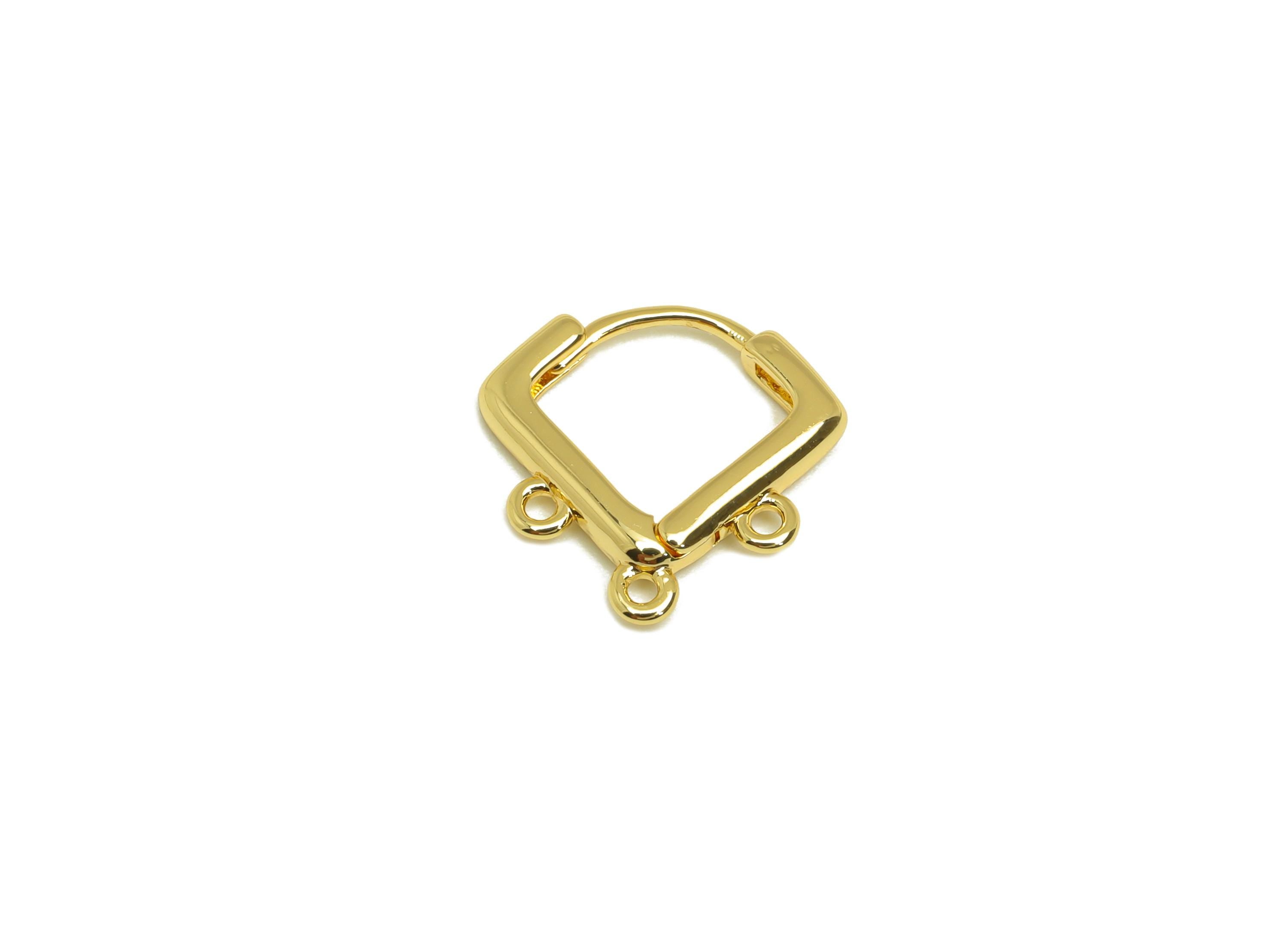Brass Hoop Earring - Brass Wire Earring Clasp With 3 Loop - Brass Clasp Earring For Tassel - 18K Real Gold Plating - 13x13x2mm-RGP7811 - DOMEDBAZAAR