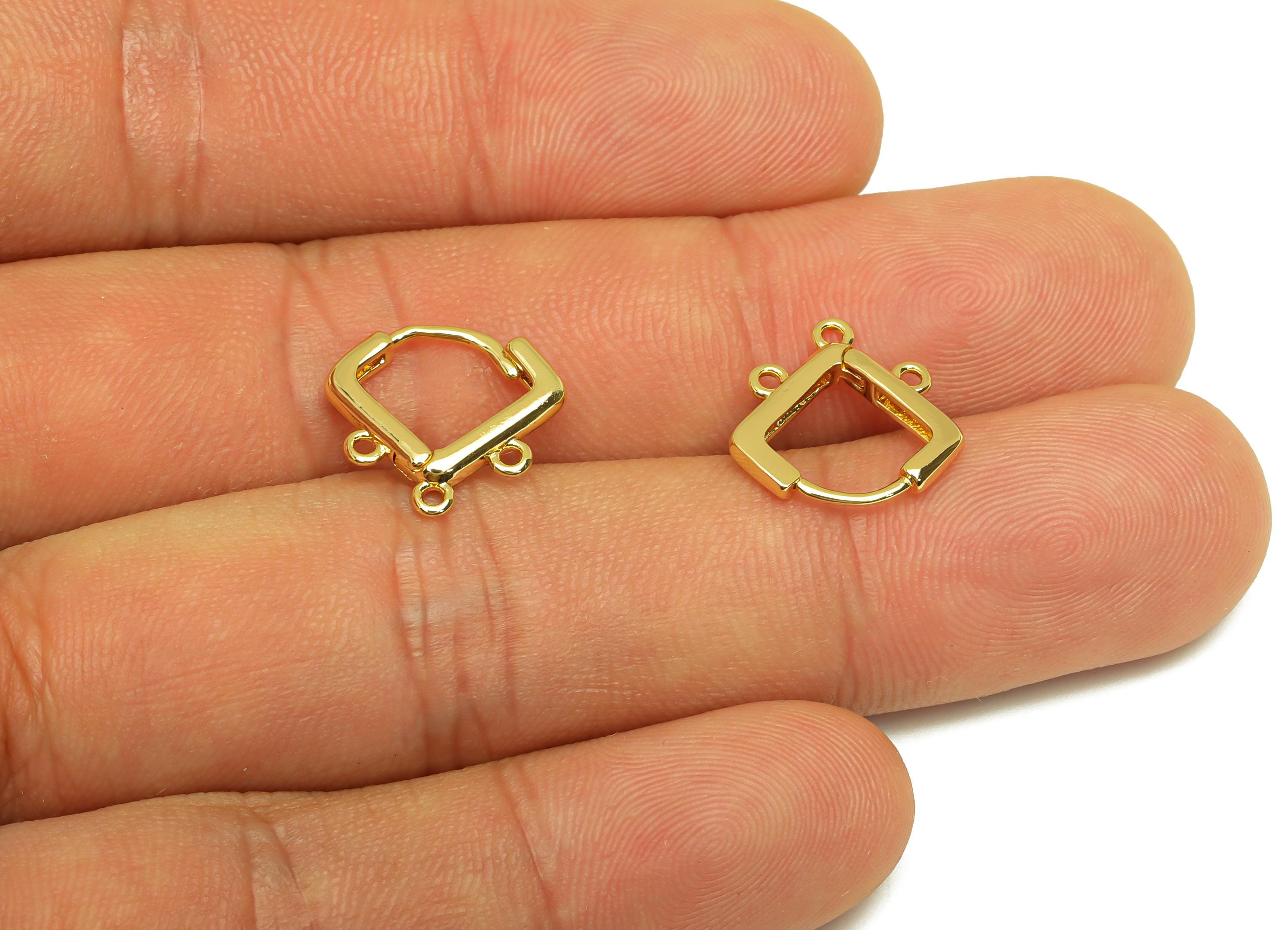Brass Hoop Earring - Brass Wire Earring Clasp With 3 Loop - Brass Clasp Earring For Tassel - 18K Real Gold Plating - 13x13x2mm-RGP7811 - DOMEDBAZAAR