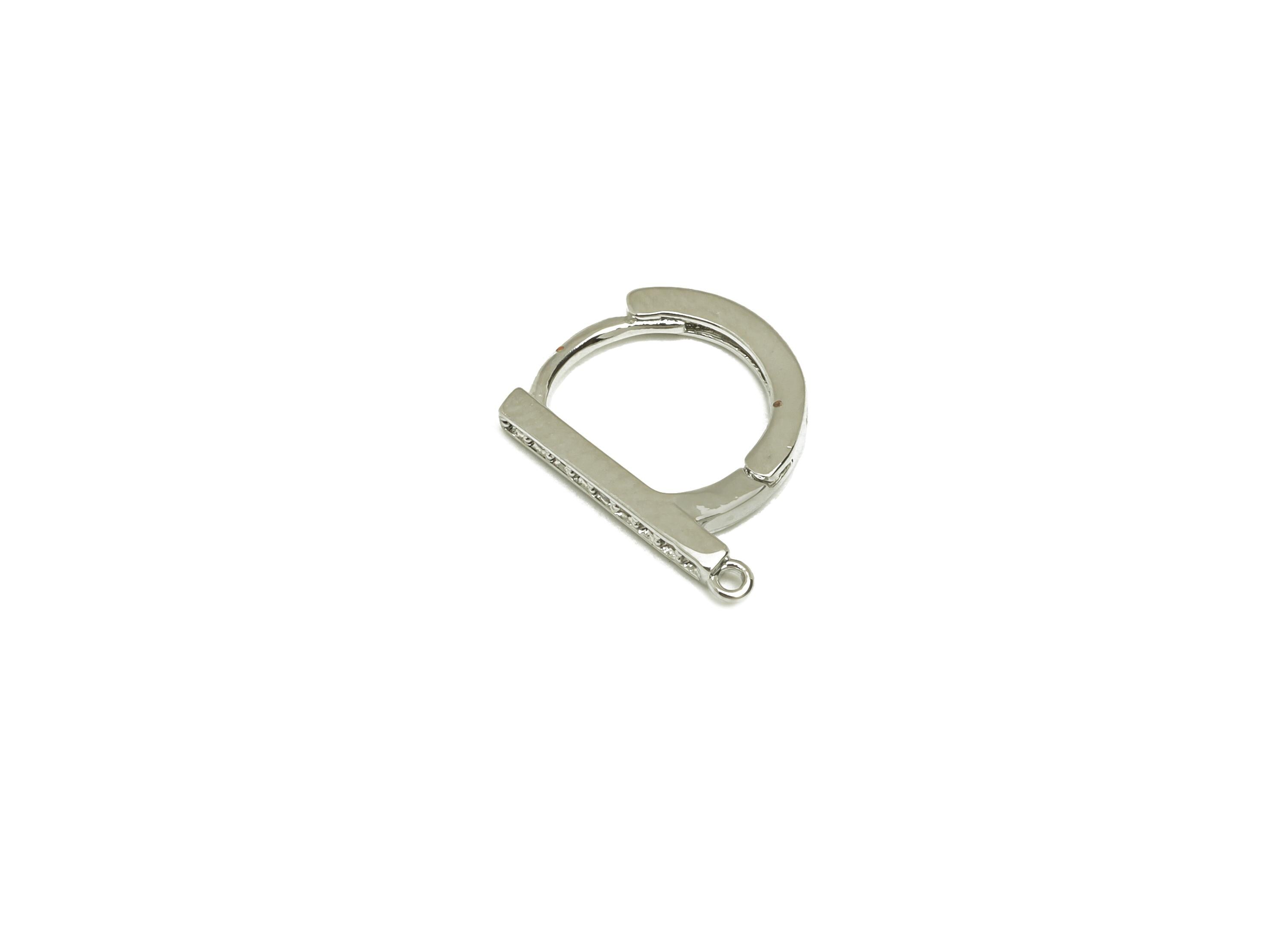 Brass CZ Hoop - Brass Bar Earring Clasp - Brass Zircon Hoop Clasp Earring - Rectangle Bar - 18K Real White Gold Plating - 12x10x1mm -RGP7807 - DOMEDBAZAAR