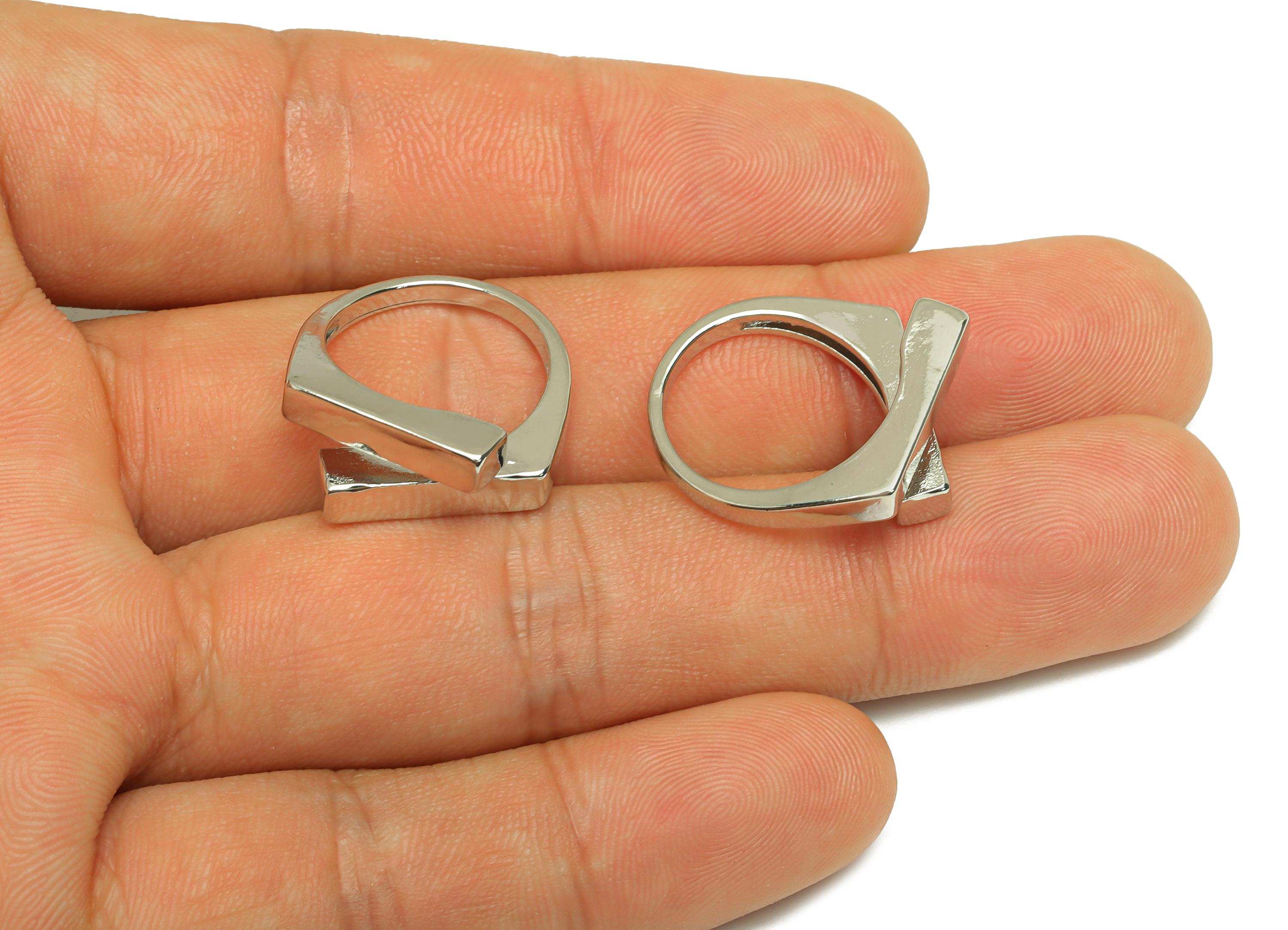 Brass Rectangle Ring - Brass Rectangle Ring - Brass Adjustable Ring - Geometry Ring - 18K Real White Gold Plating - 22x19.48x7.48mm -RGP7824 - DOMEDBAZAAR