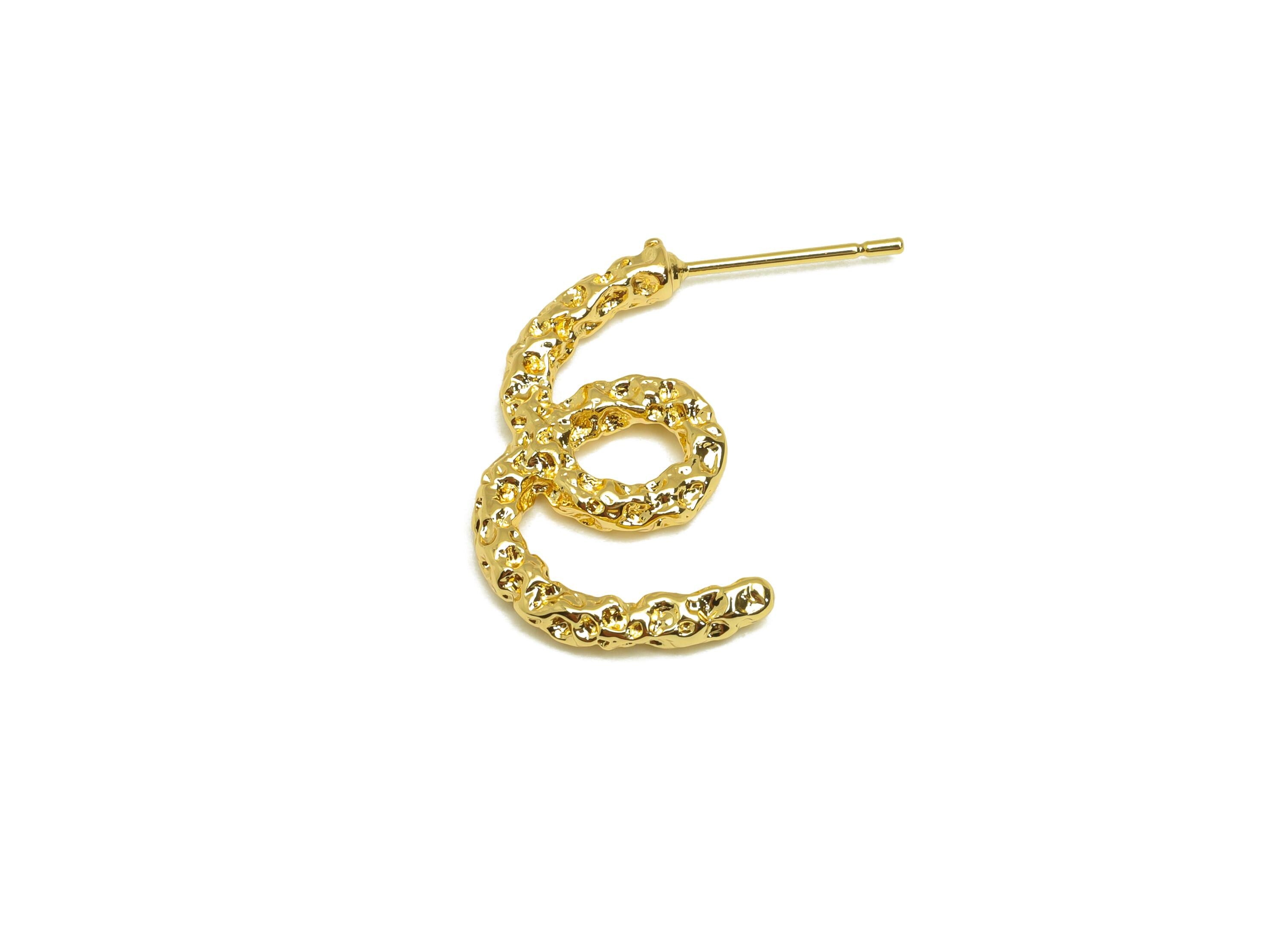Hammered Wire Earring Stud - Brass Textured Wire Earring Post - Knot Twisted Earring Post - 18k Real Gold Plating - 24x13x2mm -RGP7834 - DOMEDBAZAAR