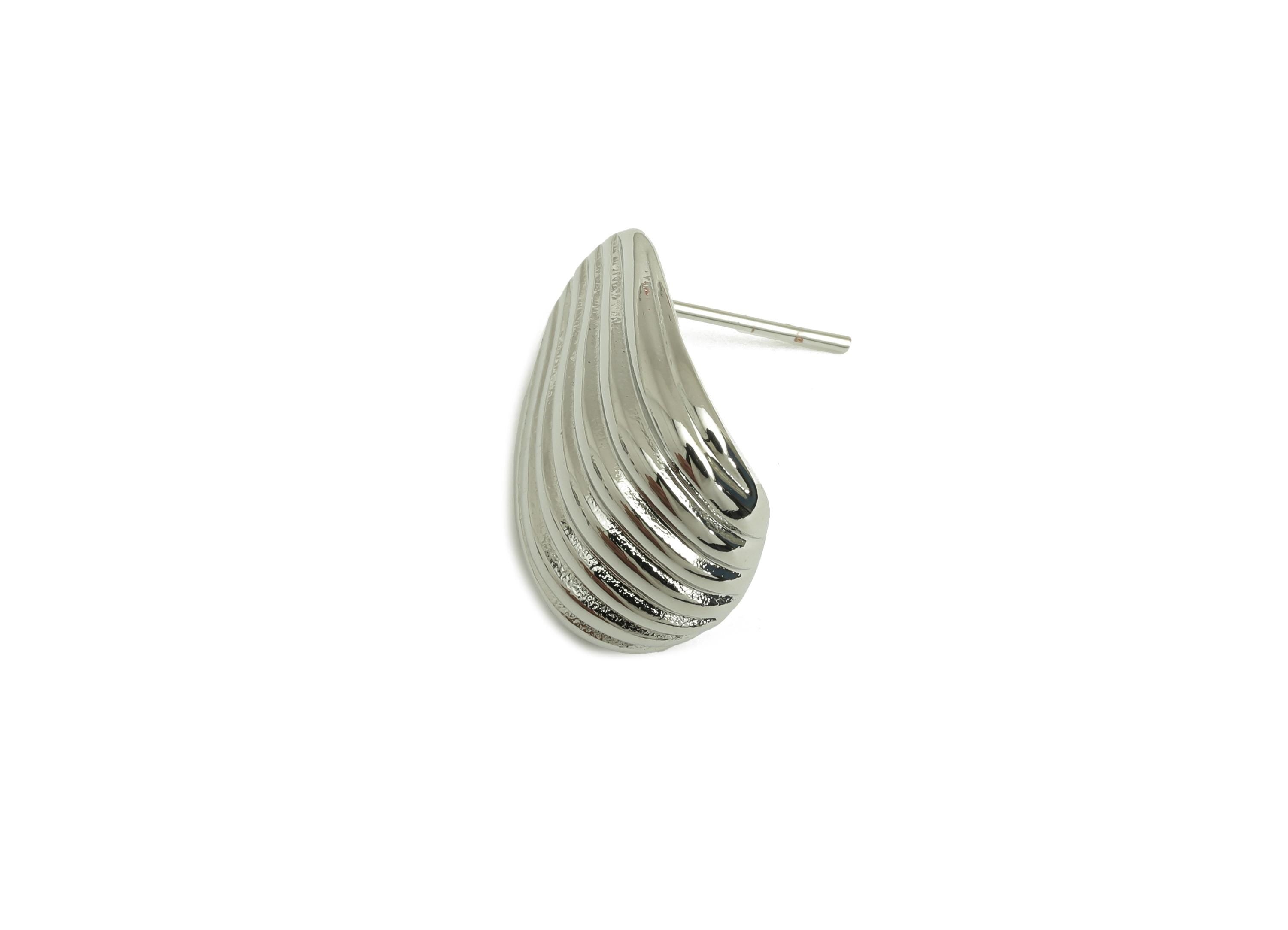 Brass Conch Earring Stud - White Whelk Seashell Conch Ear Post - Textured Conch Earring - 18K Real White Gold Plated - 19x15x6.35mm -RGP7596 - DOMEDBAZAAR