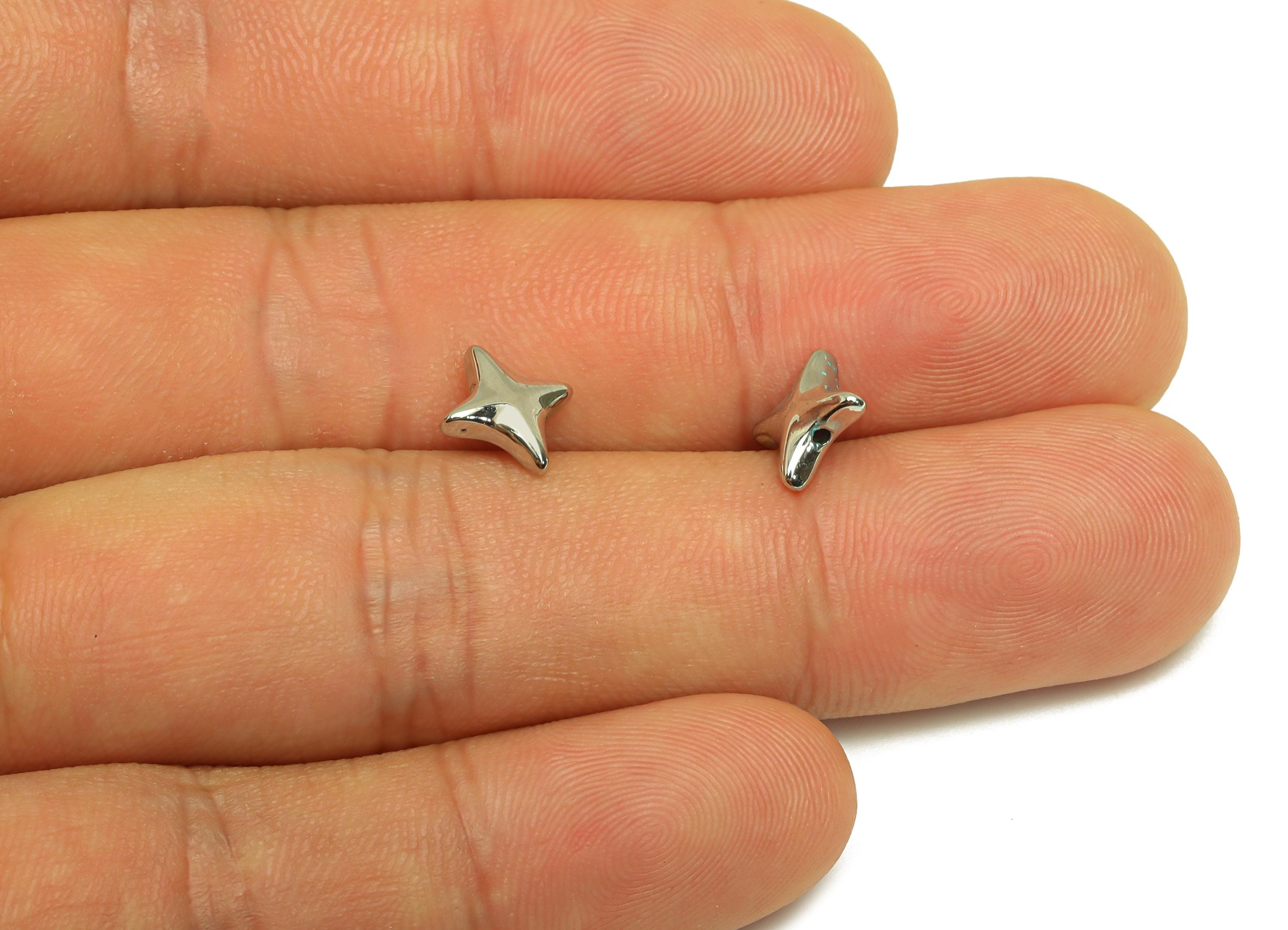 Star Bracelet Spacer Beads - Brass Beaded Cubic Earring Bead - Star Bracelet Bead - 18k Real White Gold Plating - 9.43x9.15x3.02mm - RGP7801 - DOMEDBAZAAR
