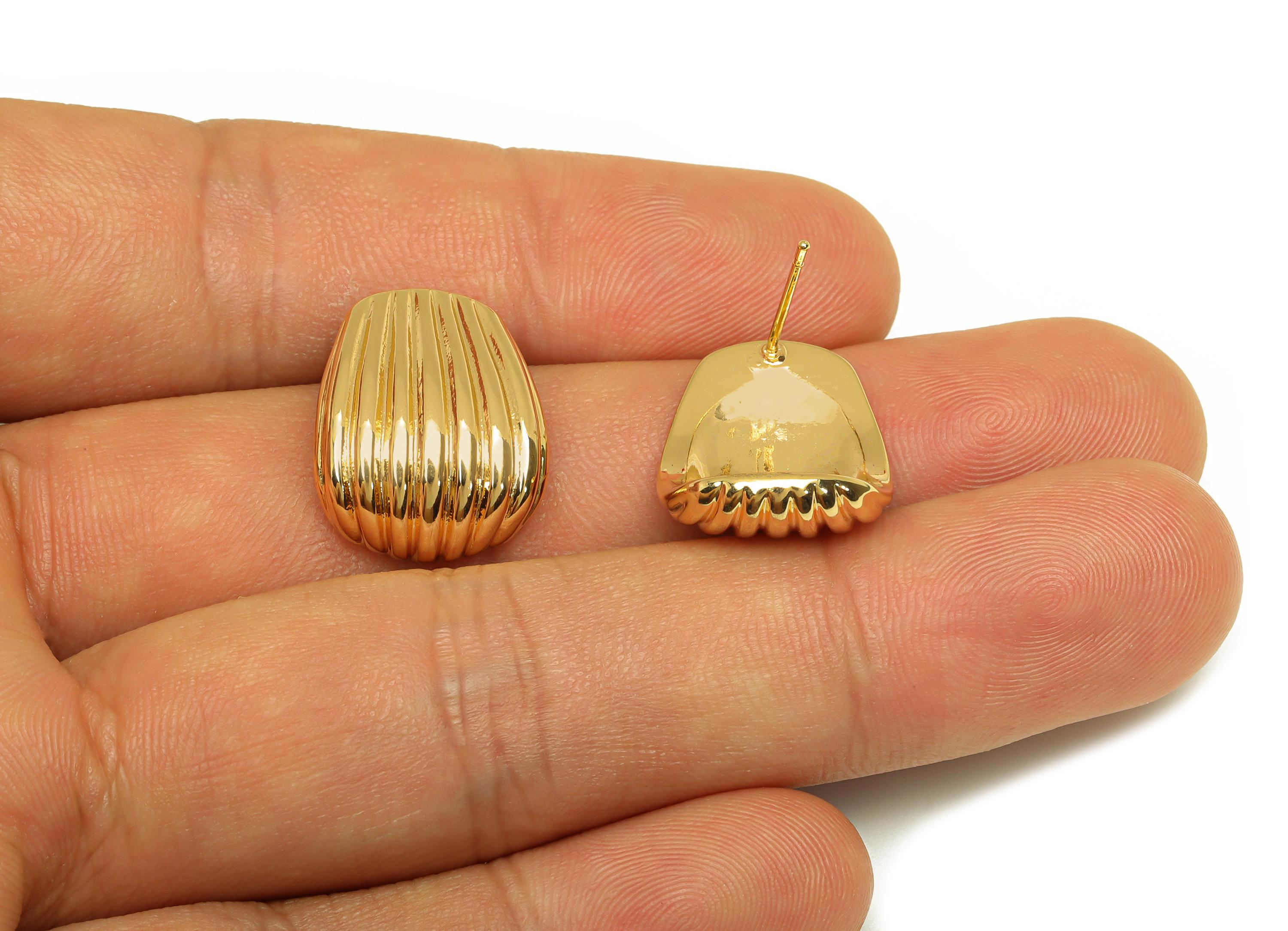Brass Conch Earring Stud - Gold Whelk Seashell Conch Earring Post - Textured Conch Earring - 18K Real Gold Plated - 19x15x6.35mm -RGP7597 - DOMEDBAZAAR