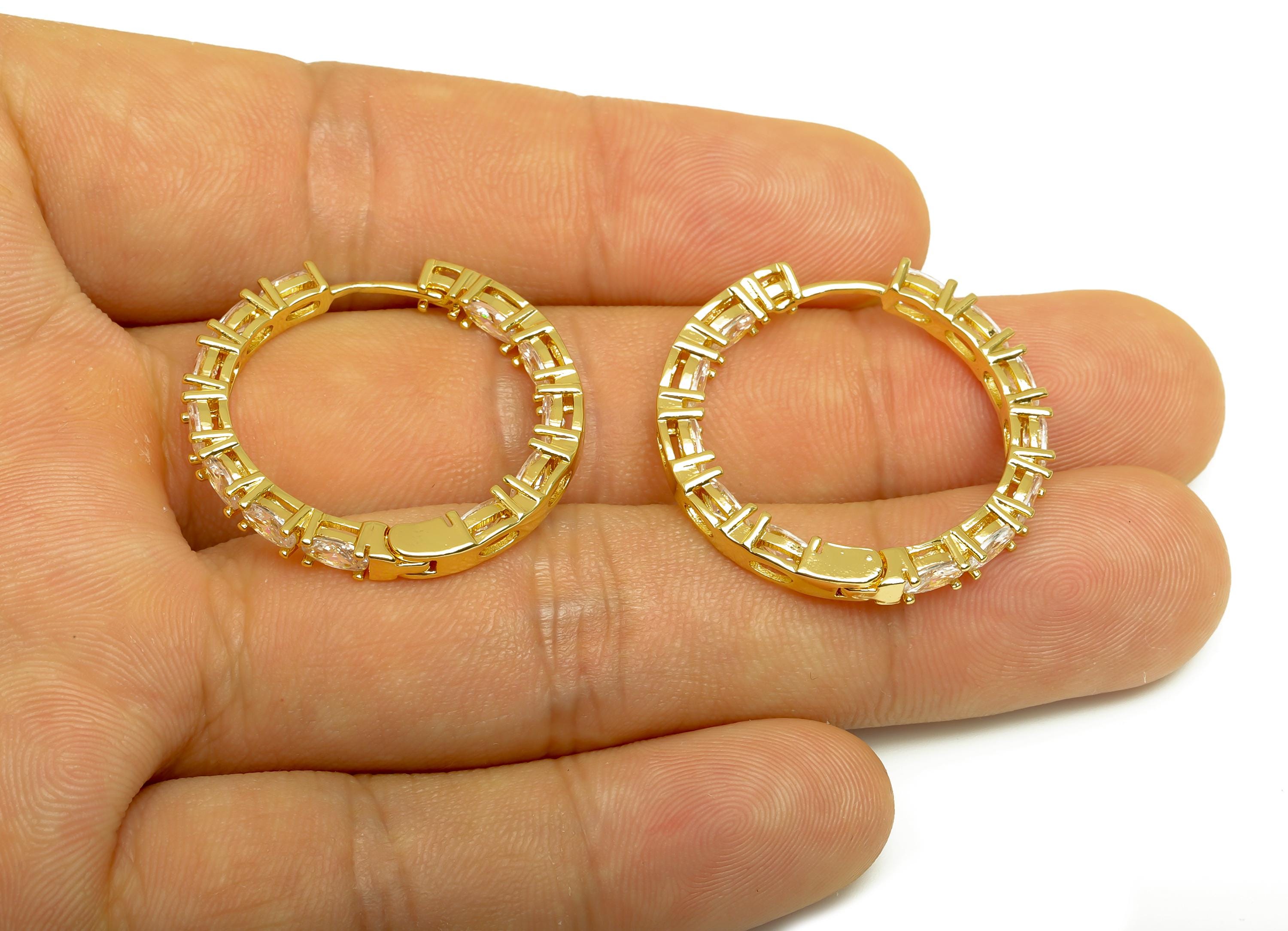 Brass Round Hoop Ear - Gold Oval Zircon Huggie Hoop Earring - CZ Circle Earring Clasp - 18K Real Gold Plating - 29.20x29.20x3.53mm - RGP8000 - DOMEDBAZAAR