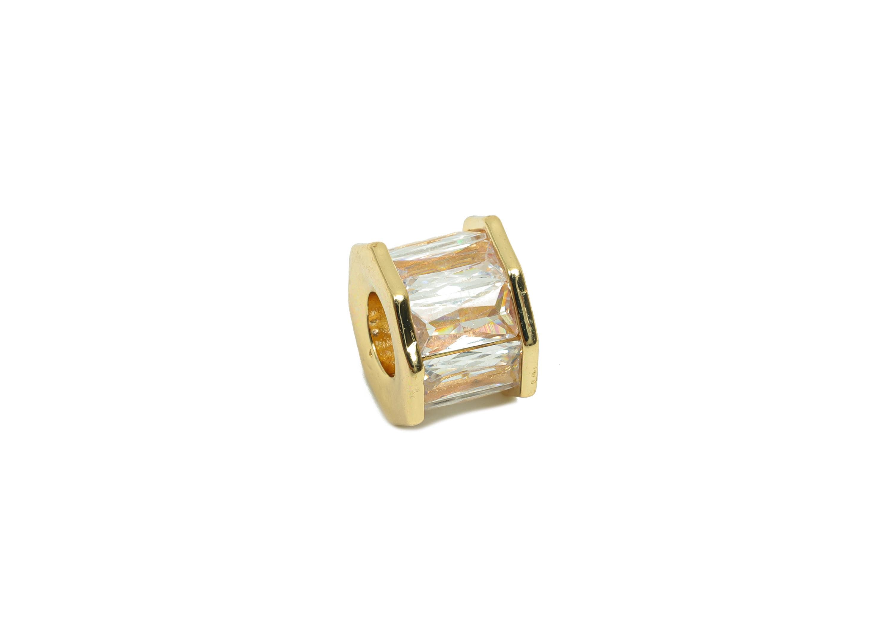 Brass CZ Earring Bead - Brass Cubic Zircon Geometry Bracelet Beads - Octagon Bracelet Bead - 18K Real Gold Plating - 9.9x7.54x7mm - RGP8200 - DOMEDBAZAAR