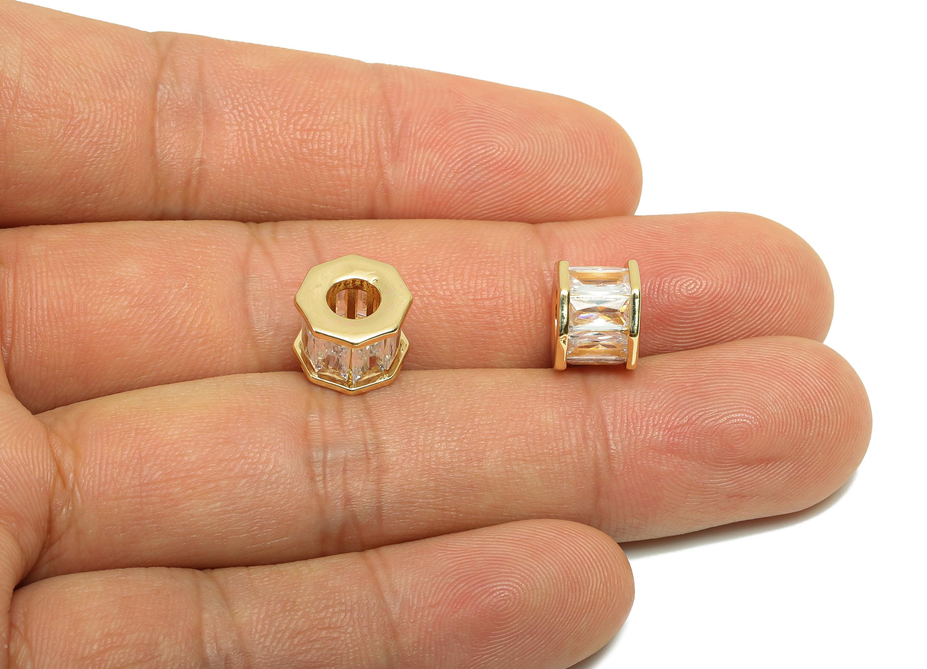 Brass CZ Earring Bead - Brass Cubic Zircon Geometry Bracelet Beads - Octagon Bracelet Bead - 18K Real Gold Plating - 9.9x7.54x7mm - RGP8200 - DOMEDBAZAAR