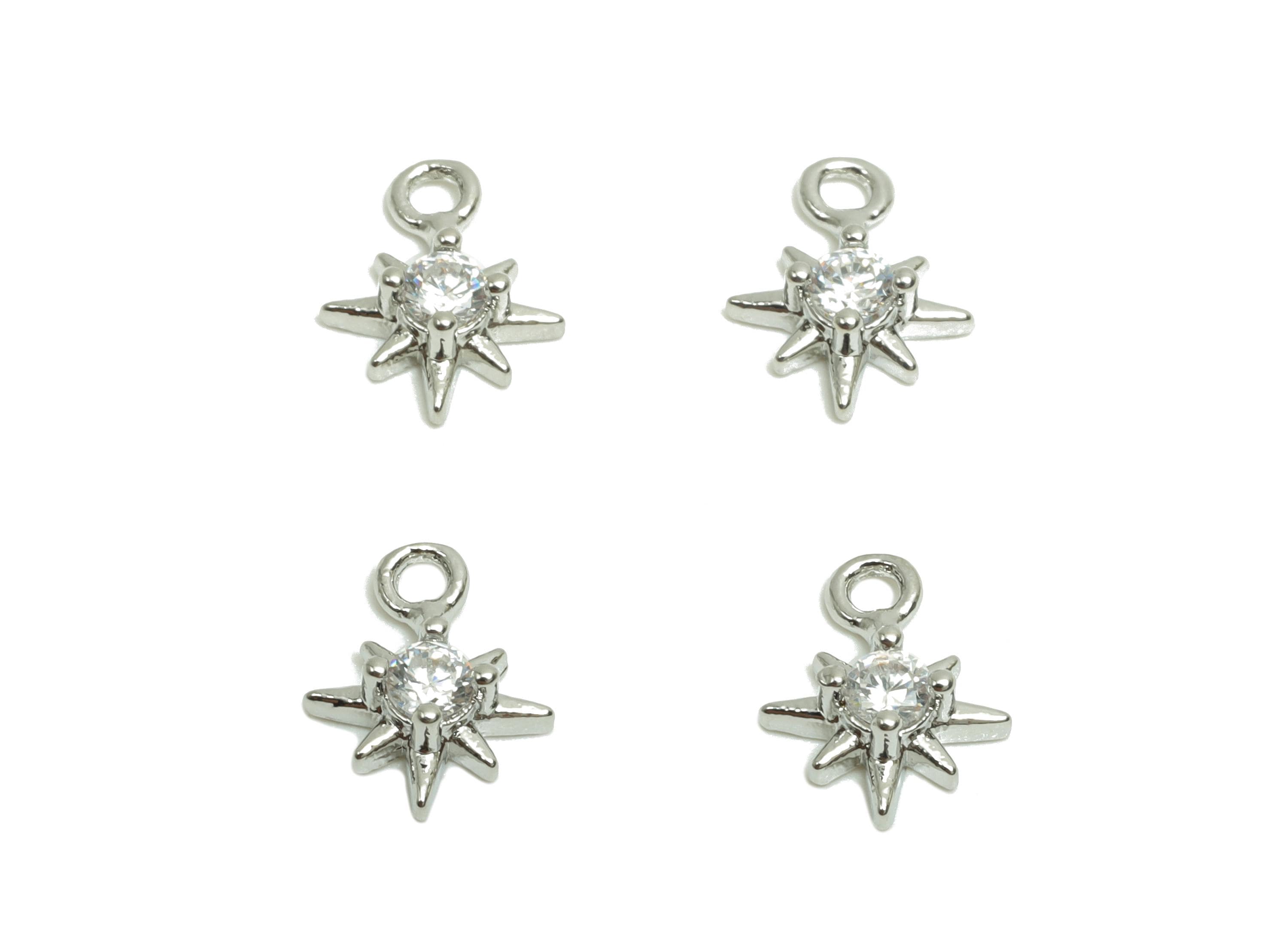 Brass CZ Star Charms - Brass Cubic Zircon Earring Charm - Silver Zircon Earring Charm - 18K Real White Gold Plating - 7.03x5x2mm - RGP8244 - DOMEDBAZAAR