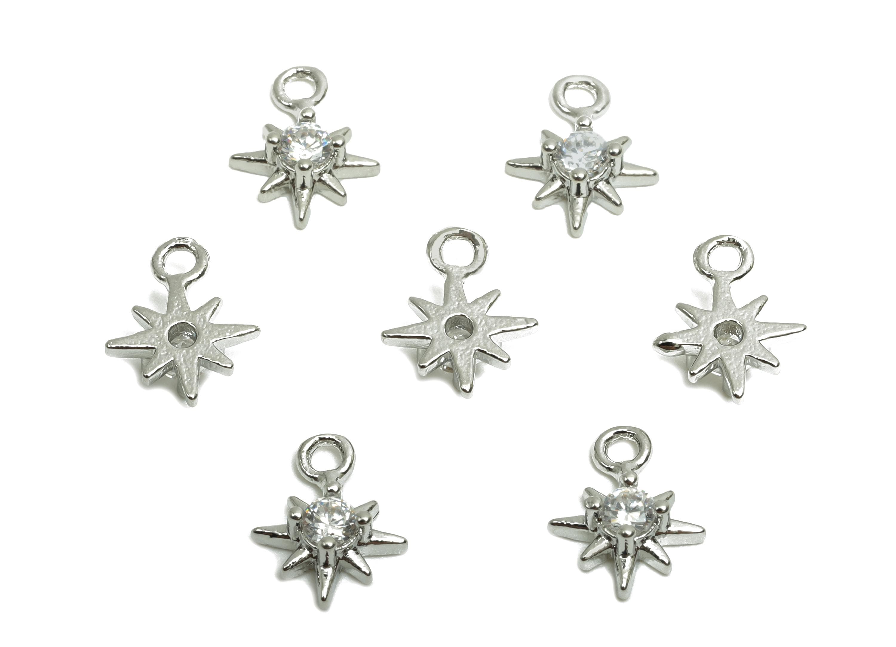 Brass CZ Star Charms - Brass Cubic Zircon Earring Charm - Silver Zircon Earring Charm - 18K Real White Gold Plating - 7.03x5x2mm - RGP8244 - DOMEDBAZAAR