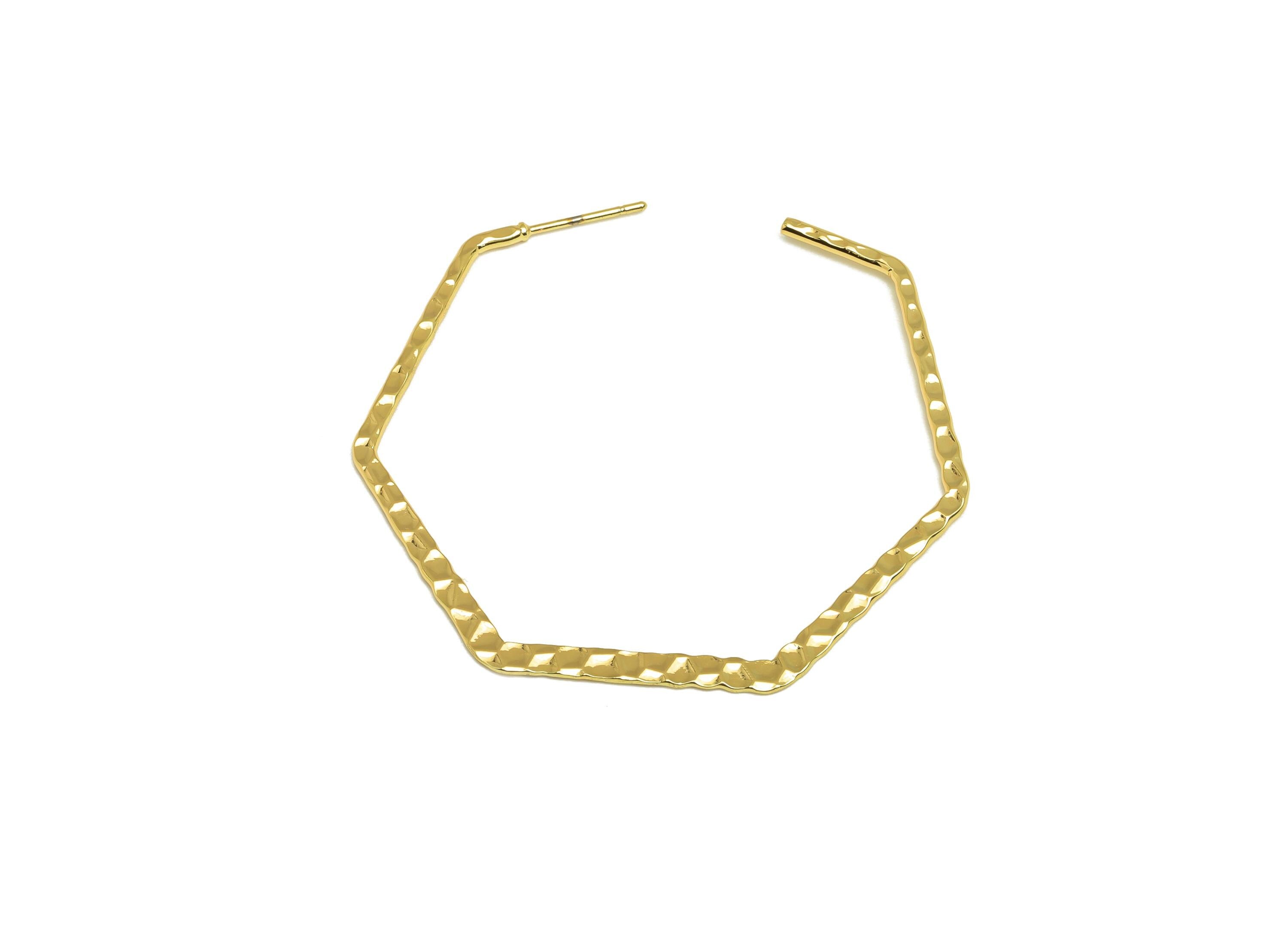 Brass Hexagon Earring Stud - Brass Hammered Earring Post - Geometry Hoop Earring Post - 18K Real Gold Plated - 48x50x1.29mm -RGP7868 - DOMEDBAZAAR