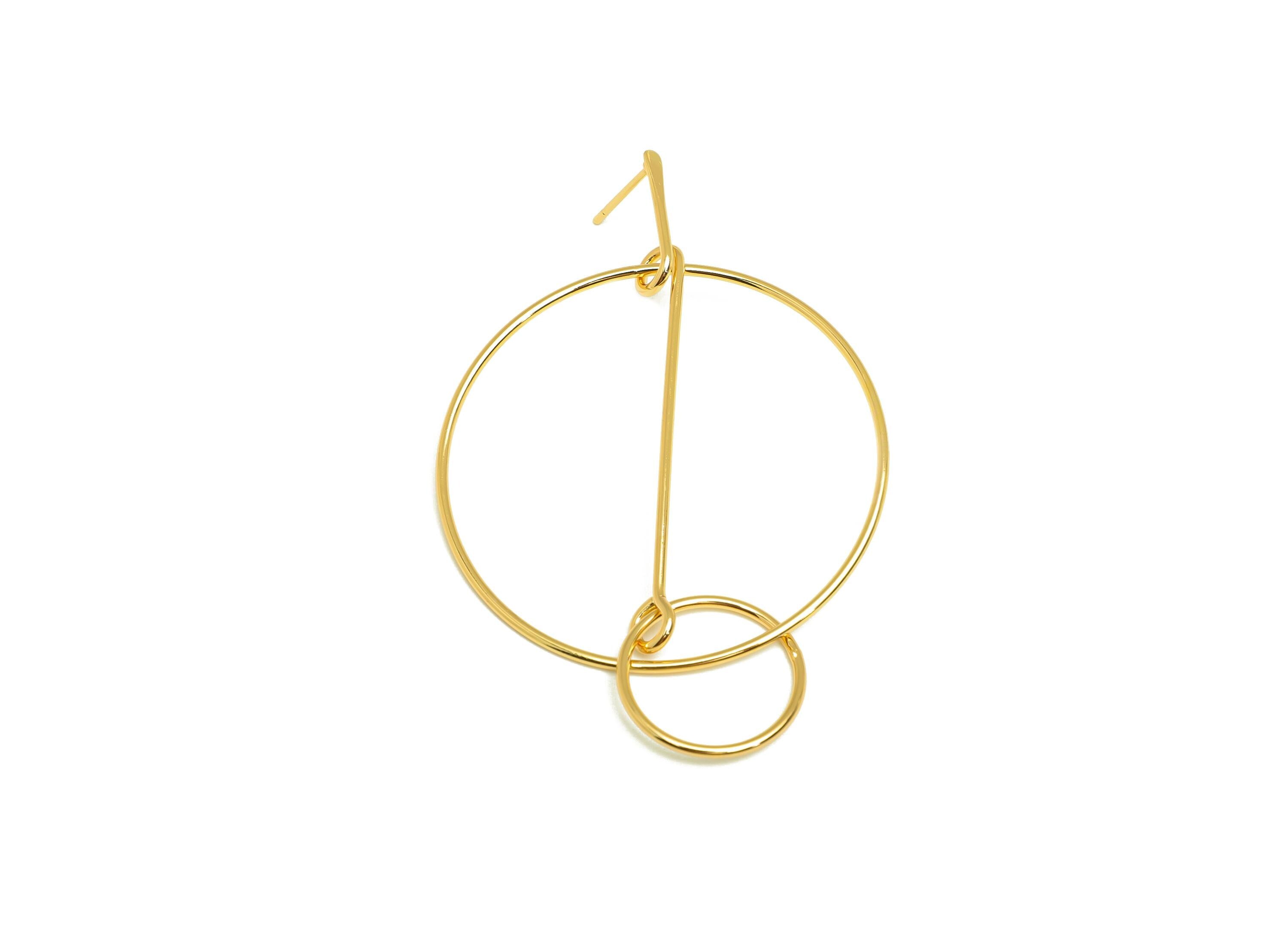 Brass Round Earring Stud - Brass Dangle Earring Post - Geometry Hammered Earring Post - 18K Real Gold Plated - 67.92x44.14x1.07mm - RGP7846 - DOMEDBAZAAR