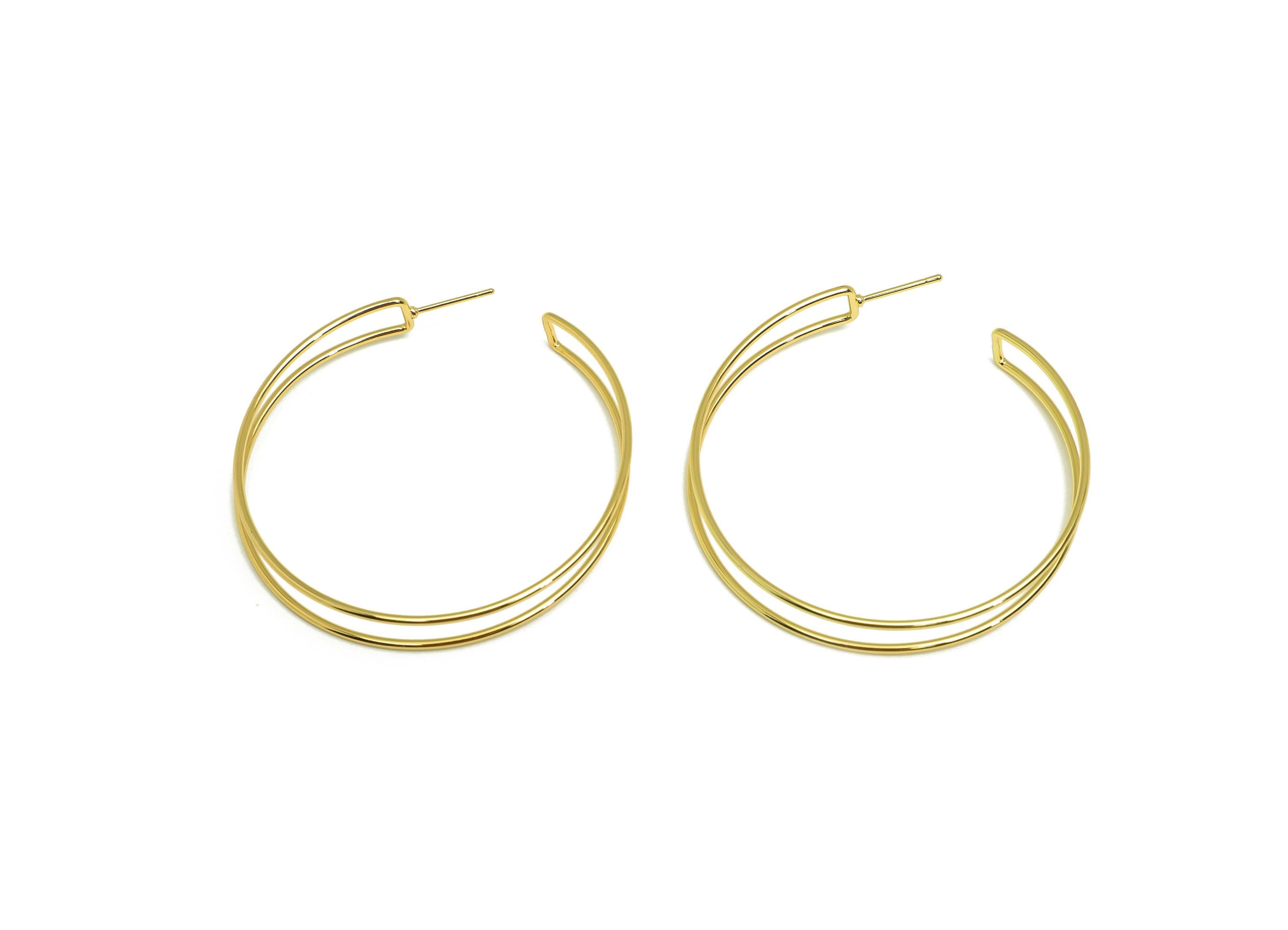 Brass Hoop Earring Stud - Brass Open Hoop Earring Post - Geometry Large Hoop Earring Post - 18K Real Gold Plated - 50x48x1mm - RGP7848 - DOMEDBAZAAR