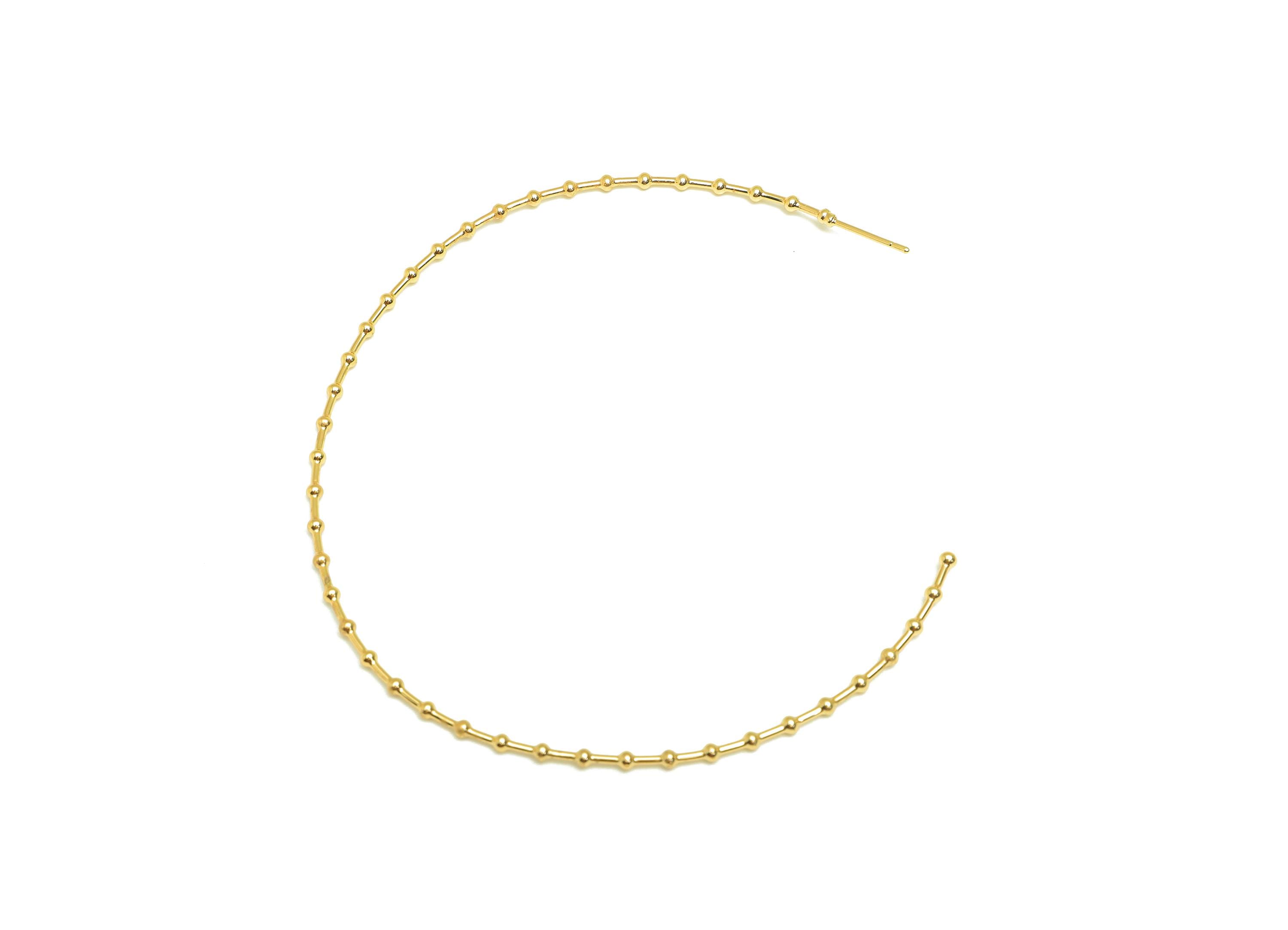 Brass Hoop Earring Stud - Brass Open Hoop Earring Post - Geometry Beaded Large Hoop Earring Post - 18K Real Gold Plated - 72x75x1mm -RGP7857 - DOMEDBAZAAR