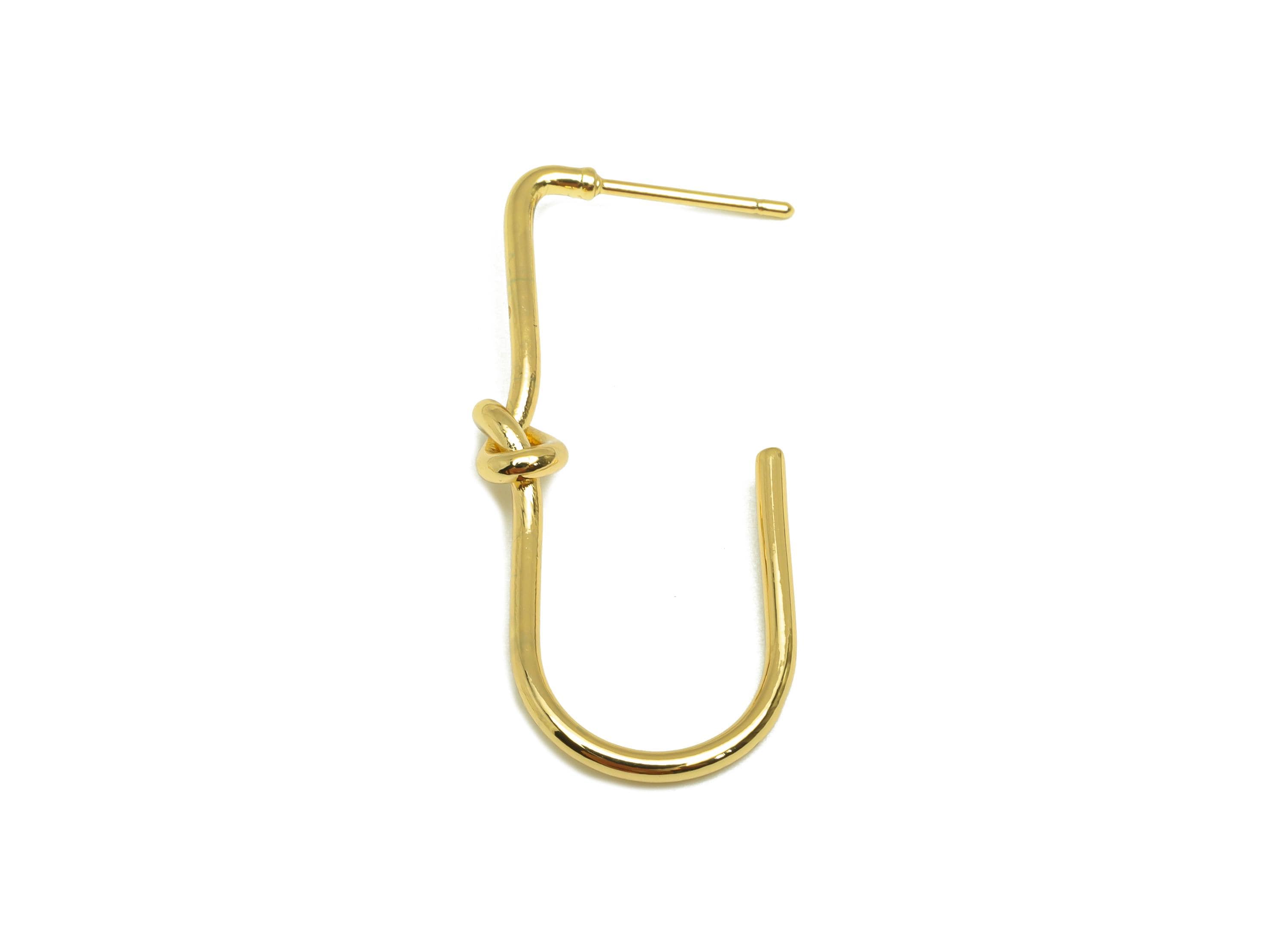 Brass Hoop Earring Stud - Brass Open Rectangle Earring Post - Brass Knot Earring Post - 18K Real Gold Plating - 35.2x14.69x1.3mm - RGP7874 - DOMEDBAZAAR