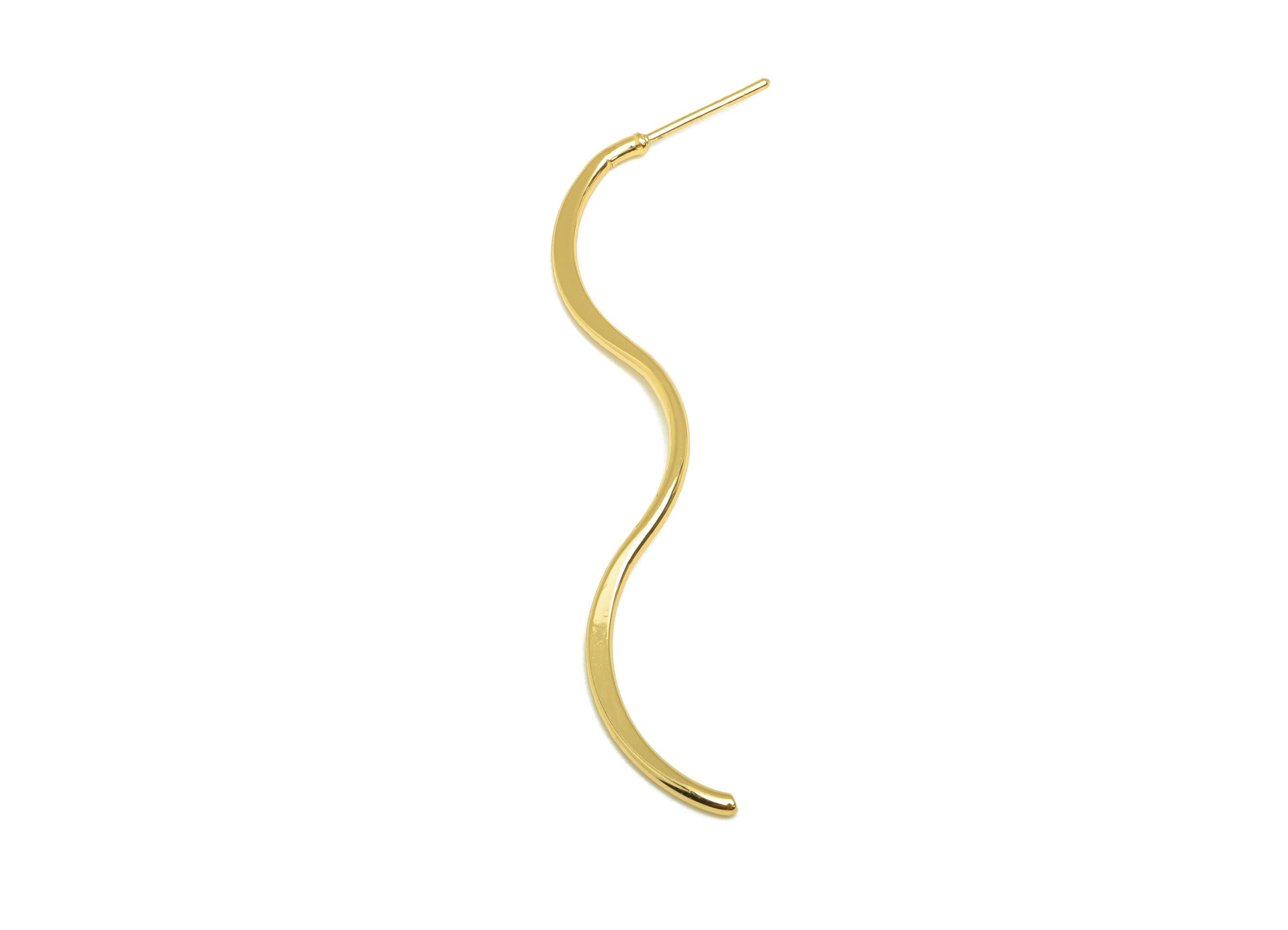 Brass Hammered Earring Stud - Brass Wavy Earring Post - Hammered Wire Earring Post - 18K Real Gold Plating - 60.5x8.67x1.1mm - RGP7853 - DOMEDBAZAAR