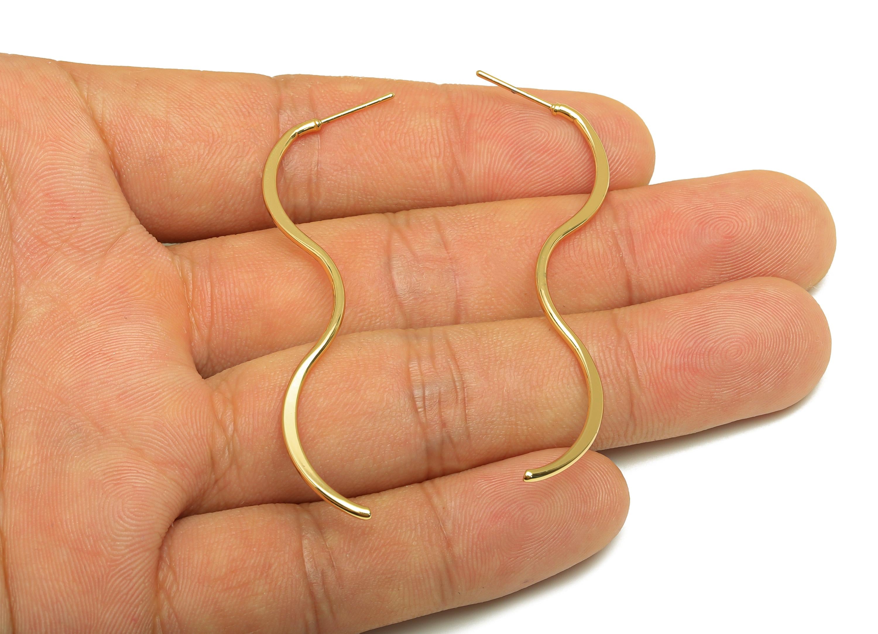 Brass Hammered Earring Stud - Brass Wavy Earring Post - Hammered Wire Earring Post - 18K Real Gold Plating - 60.5x8.67x1.1mm - RGP7853 - DOMEDBAZAAR