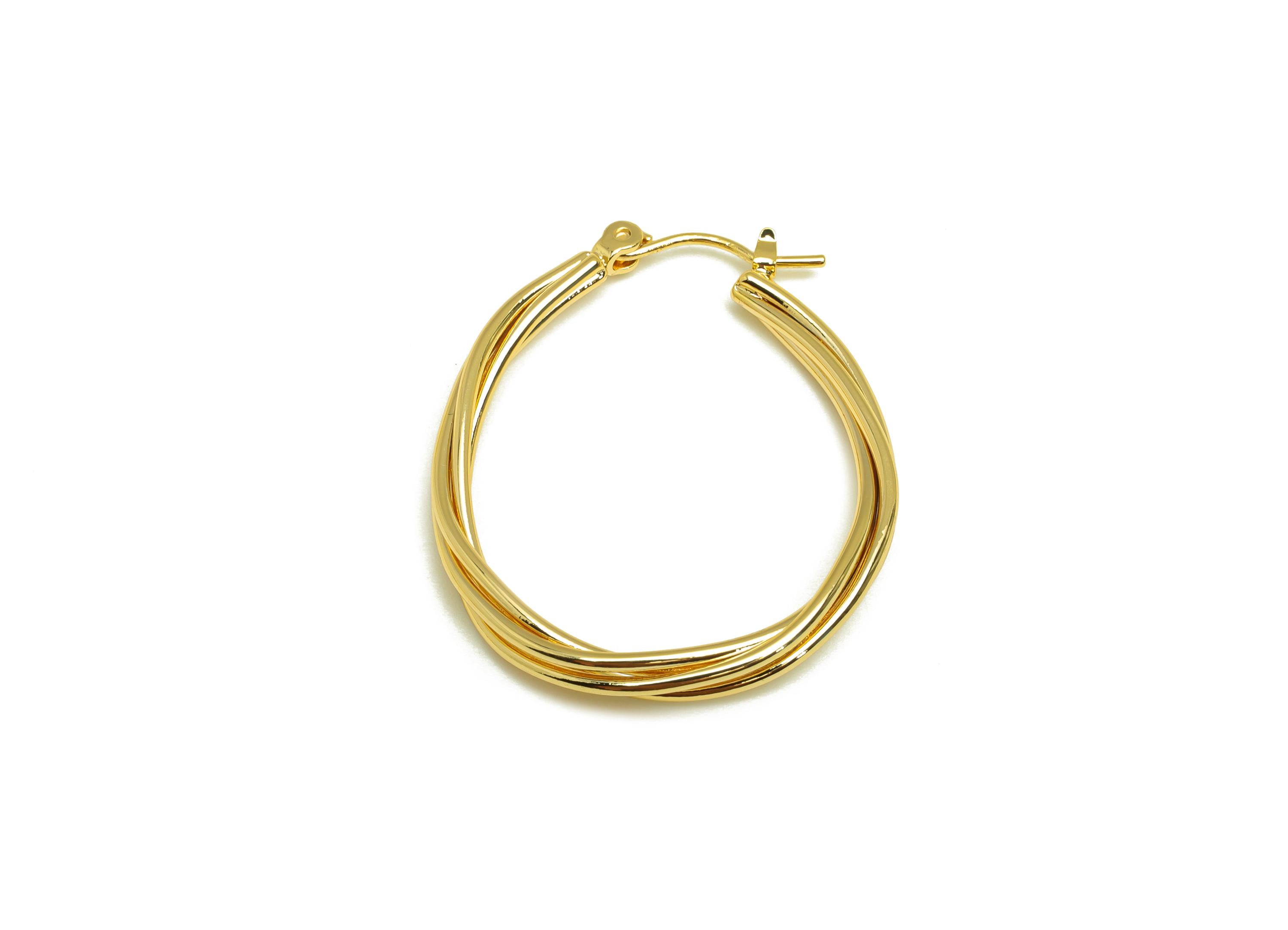 Brass Hoop Earring - Brass Hinged Back Earring - Brass Twine Wire Hinged Back Hoop Earring - 18K Real Gold Plating - 34.6x28x2mm - RGP7854 - DOMEDBAZAAR