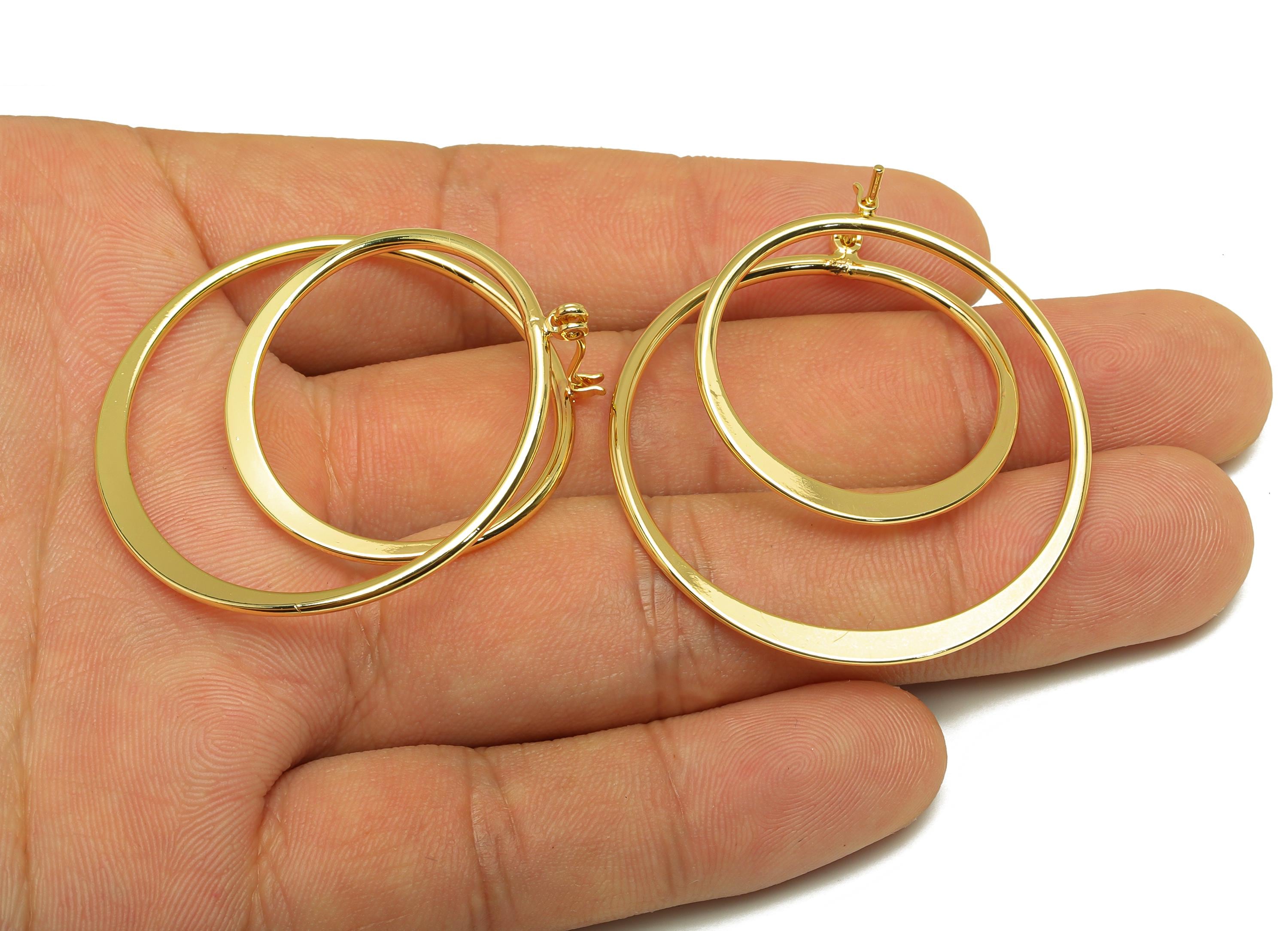Hammered Hoop Earring - Brass Hinged Back Earring - Brass Round Hinged Back Hoop Earring - 18K Real Gold Plating - 44.17x40x1.57mm - RGP7841 - DOMEDBAZAAR