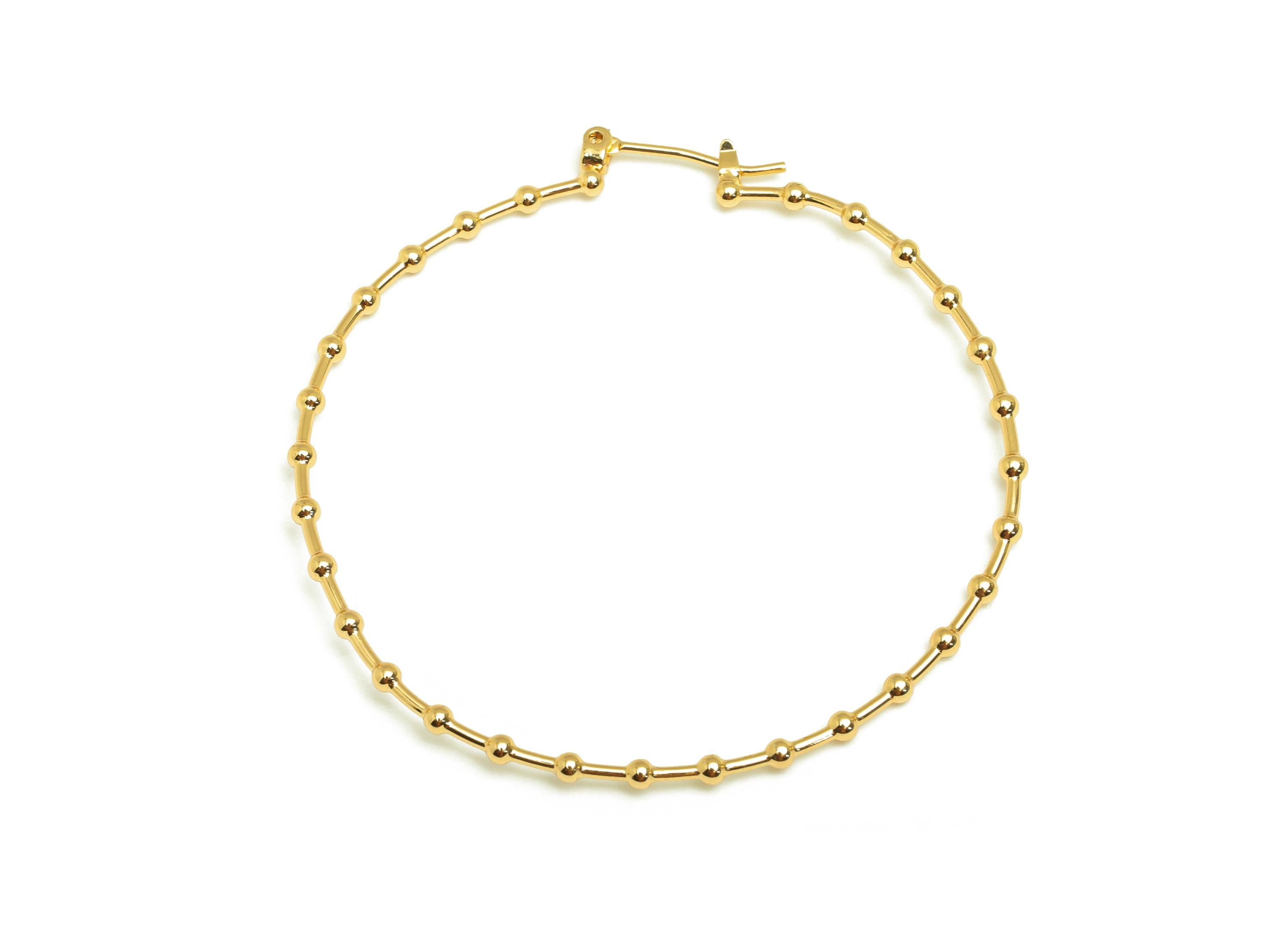 Bead Hoop Earring - Brass Hinged Back Earring - Brass Round Hinged Back Hoop Earring - 18K Real Gold Plating - 44.9x41.8x1.25mm - RGP7849 - DOMEDBAZAAR