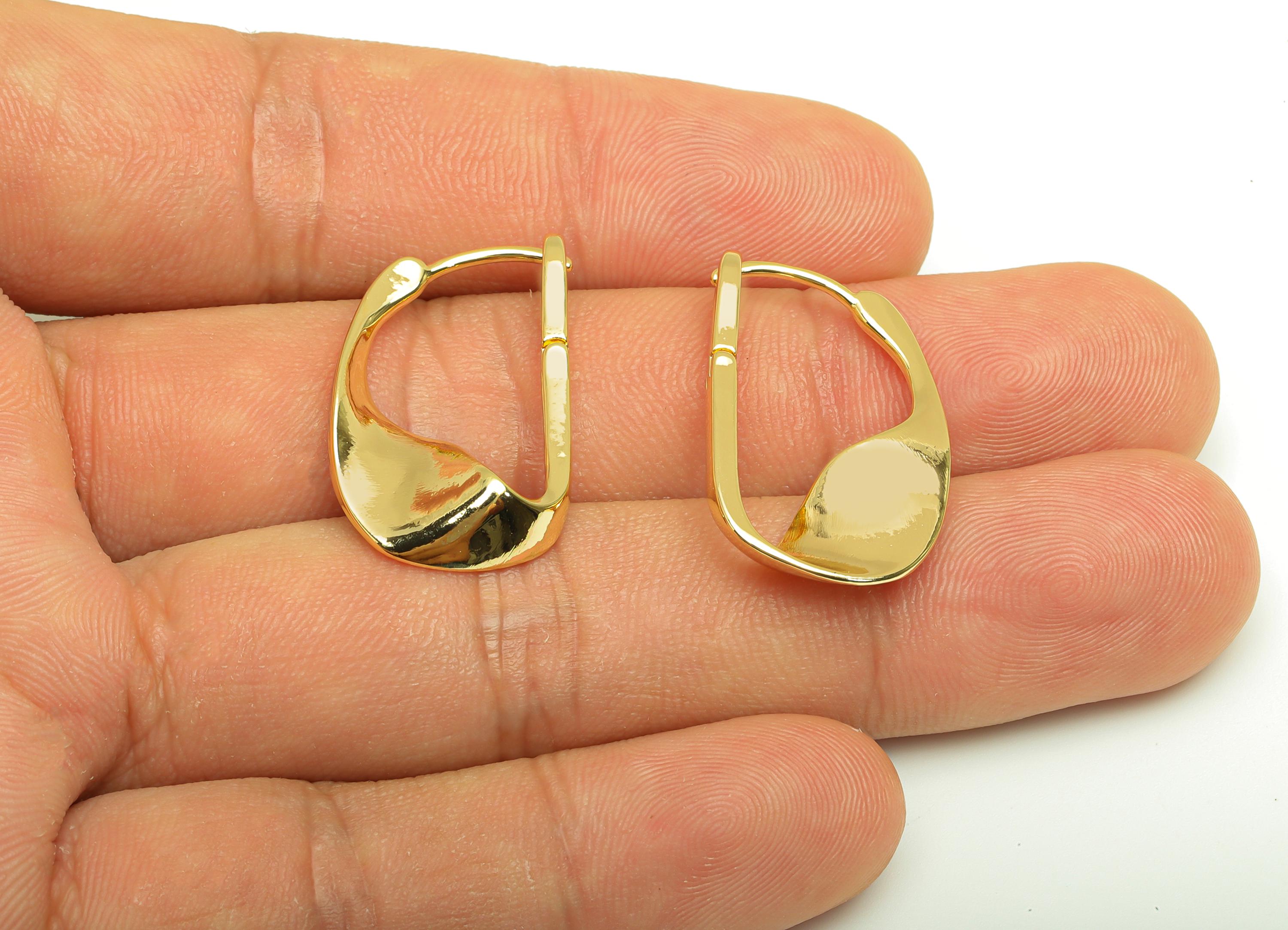 Brass Hammered Hoop Earring - Brass Geometry English Back - Brass English Back Hoop Earring - 18K Real Gold Plating - 27x16.52x3mm - RGP7840 - DOMEDBAZAAR