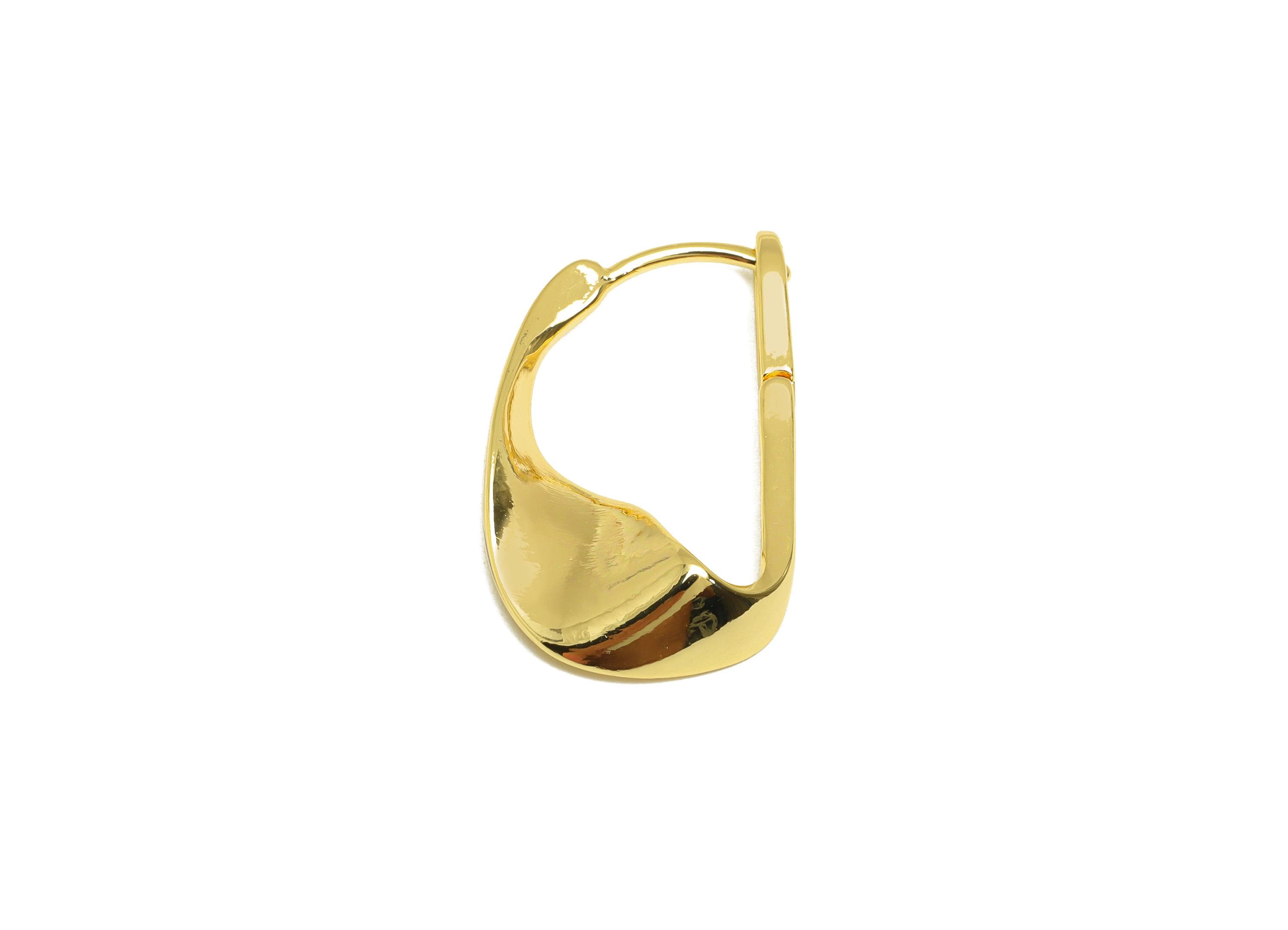 Brass Hammered Hoop Earring - Brass Geometry English Back - Brass English Back Hoop Earring - 18K Real Gold Plating - 27x16.52x3mm - RGP7840 - DOMEDBAZAAR