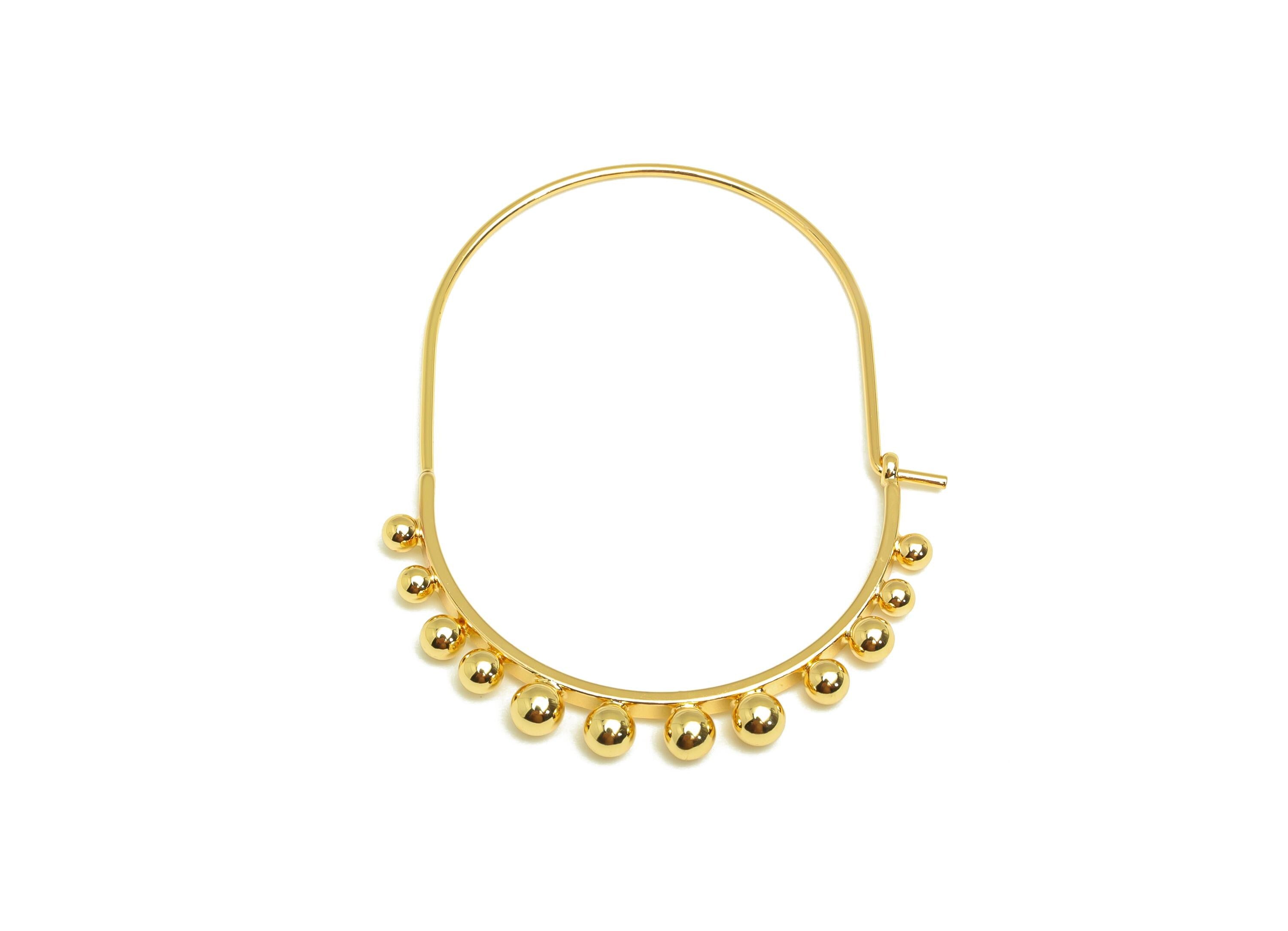 Brass Huge Beaded Wire Hoop Earring - Brass Hoop Earring - Beaded Hoop Earring - 18K Real Gold Plating - 46.3x35.7x3.33mm - RGP7851 - DOMEDBAZAAR