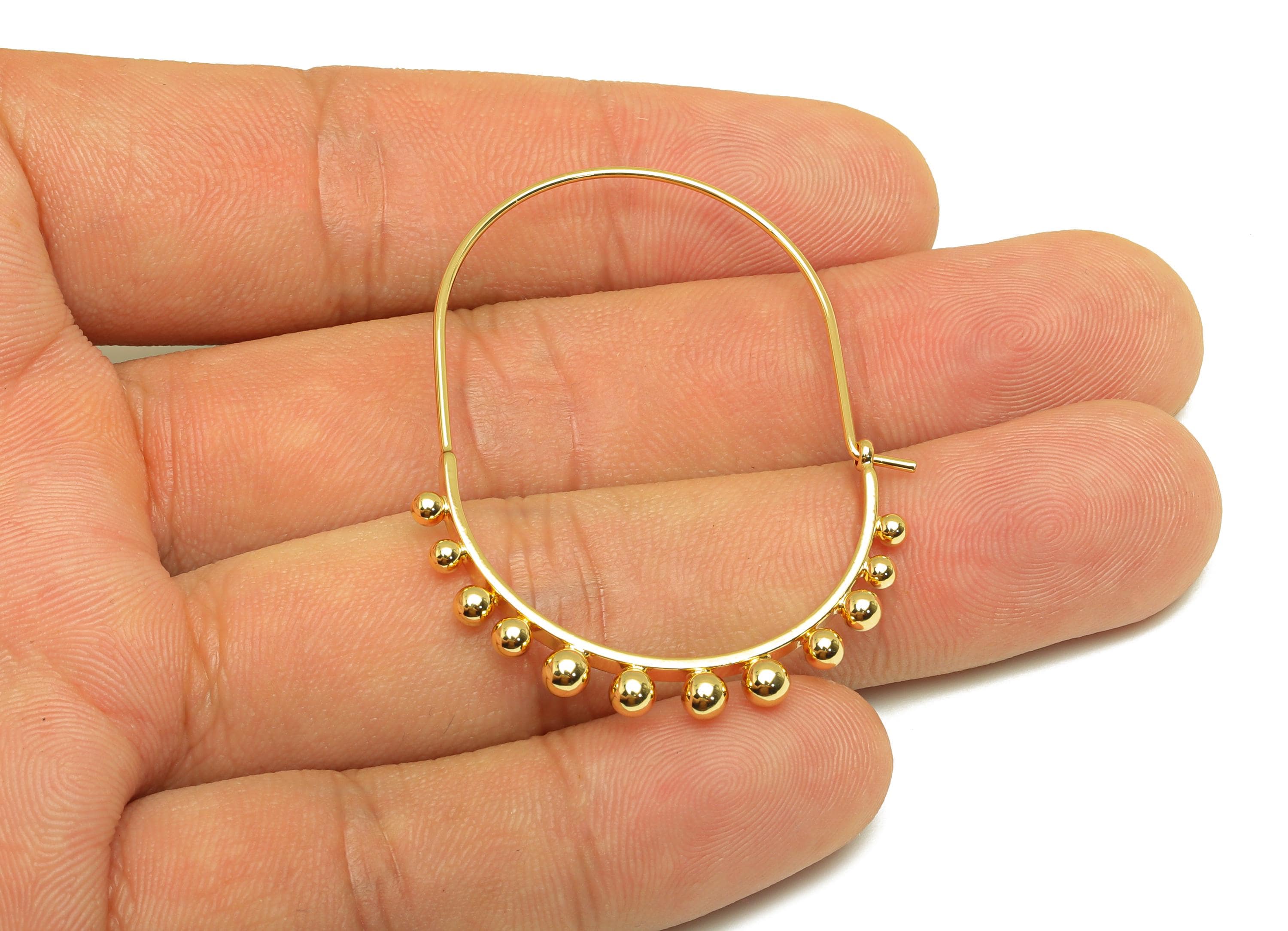 Brass Huge Beaded Wire Hoop Earring - Brass Hoop Earring - Beaded Hoop Earring - 18K Real Gold Plating - 46.3x35.7x3.33mm - RGP7851 - DOMEDBAZAAR