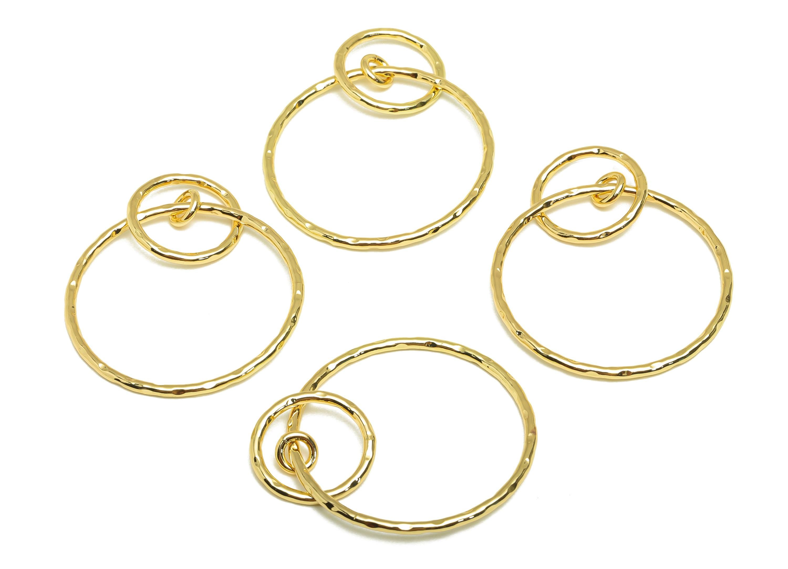 Brass Circle Earring Charm - Brass Textured Earring Charm - Interlock Dangle Earring Charm - 18K Real Gold Plating - 56.69x40x1mm - RGP7847 - DOMEDBAZAAR
