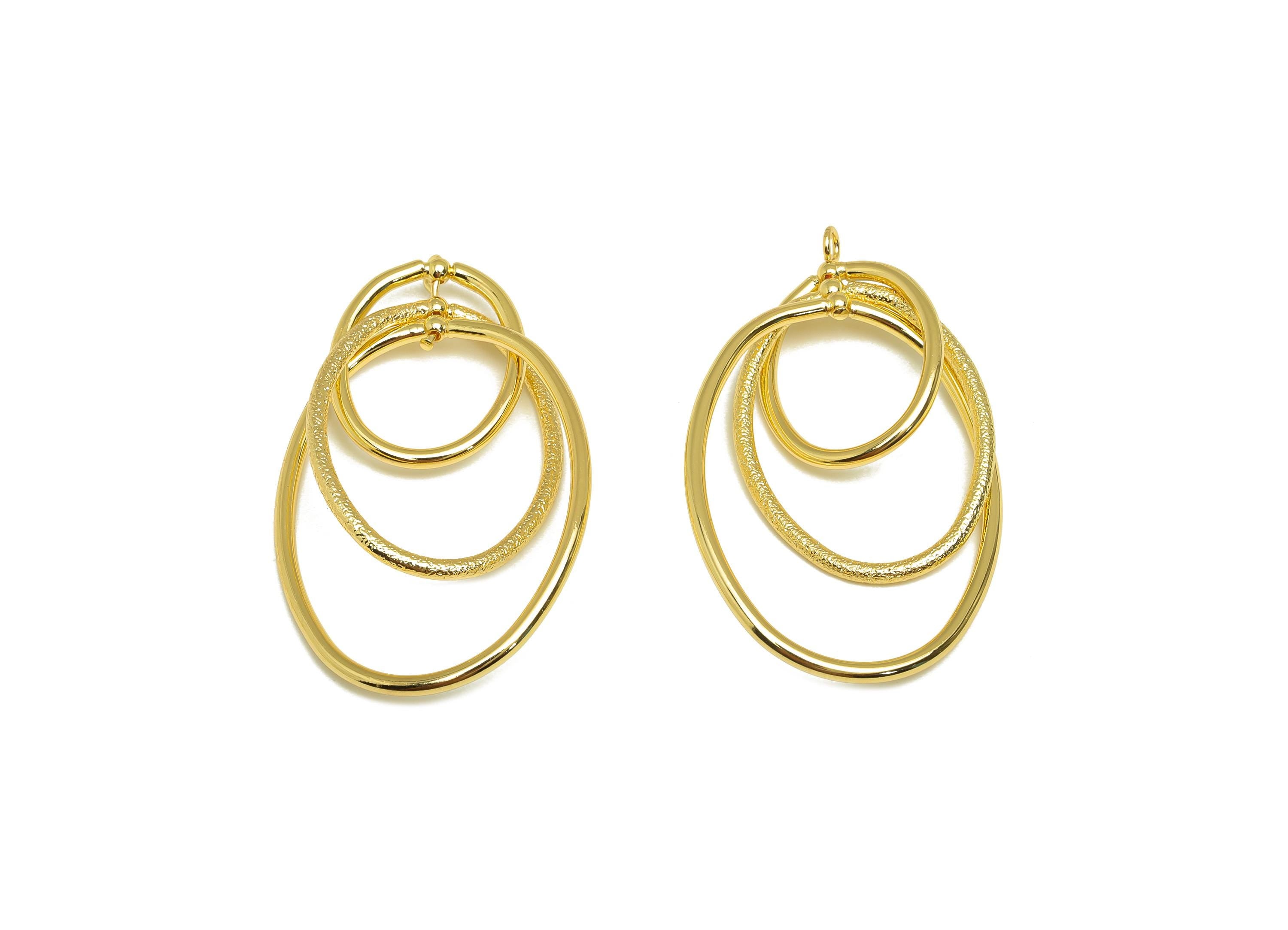 Brass Oval Earring Charm - Brass Textured Earring Charm - Interlock Dangle Earring Charm - 18K Real Gold Plating - 45.17x28x1mm - RGP7866 - DOMEDBAZAAR