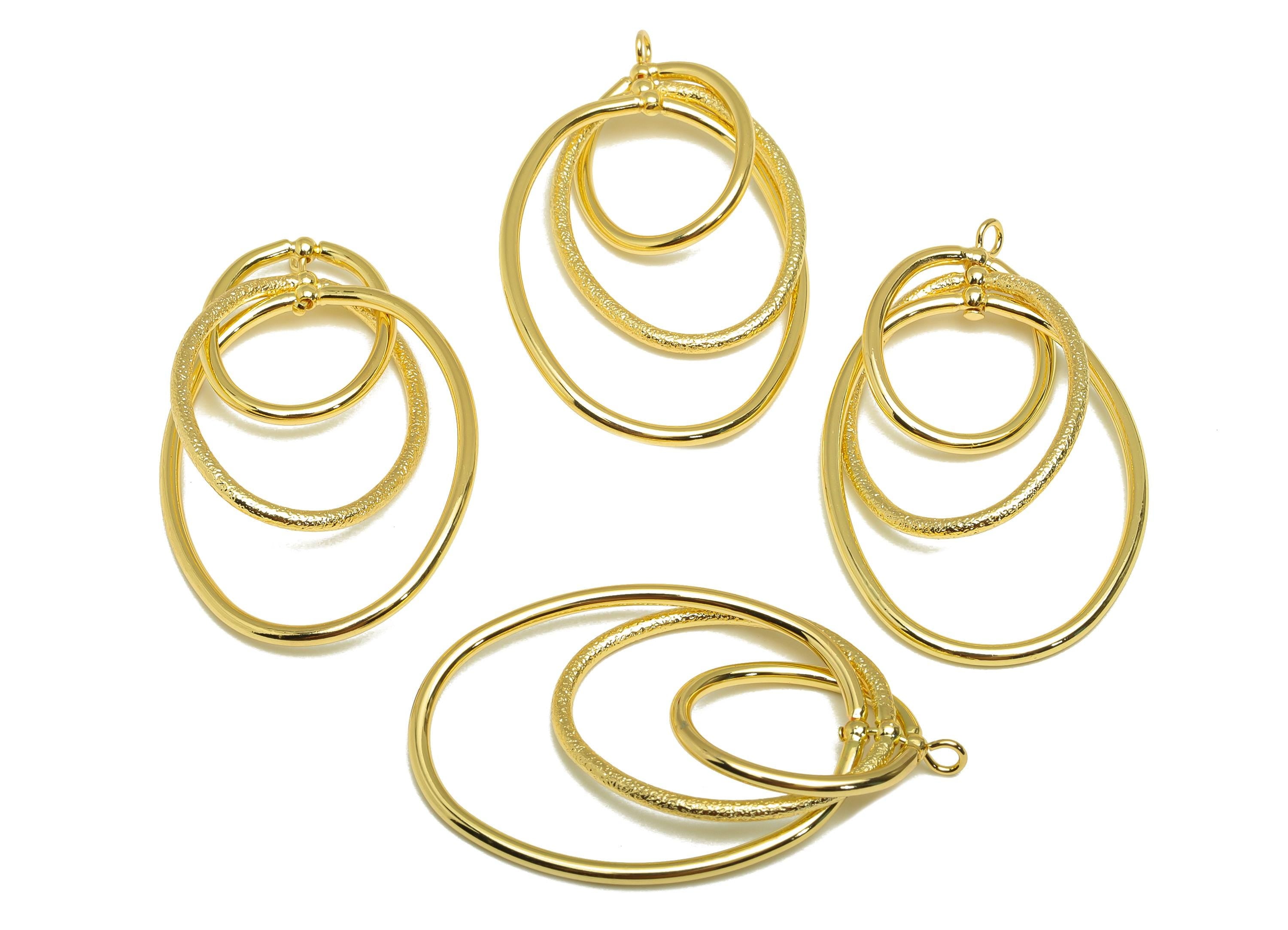 Brass Oval Earring Charm - Brass Textured Earring Charm - Interlock Dangle Earring Charm - 18K Real Gold Plating - 45.17x28x1mm - RGP7866 - DOMEDBAZAAR