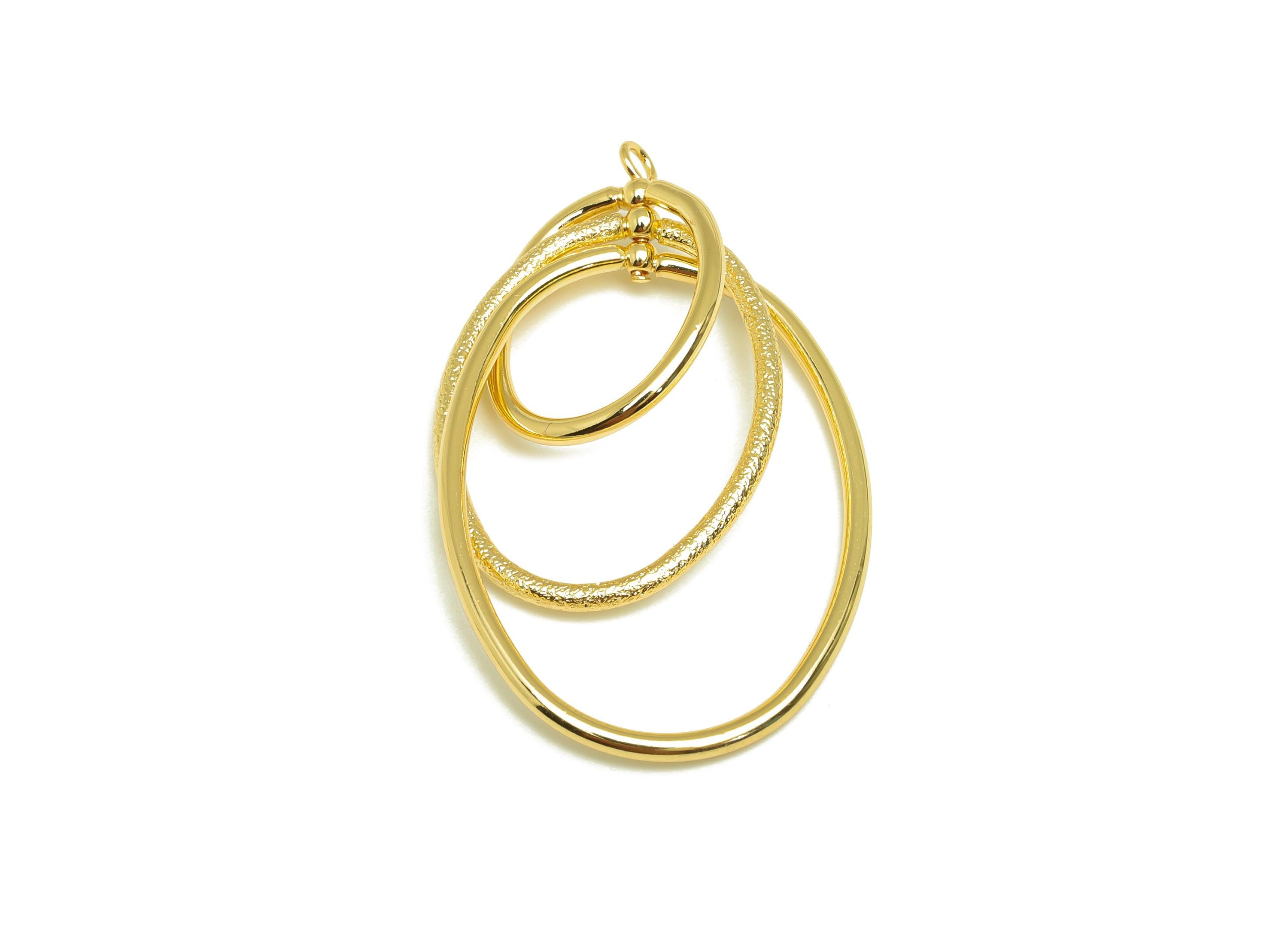 Brass Oval Earring Charm - Brass Textured Earring Charm - Interlock Dangle Earring Charm - 18K Real Gold Plating - 45.17x28x1mm - RGP7866 - DOMEDBAZAAR