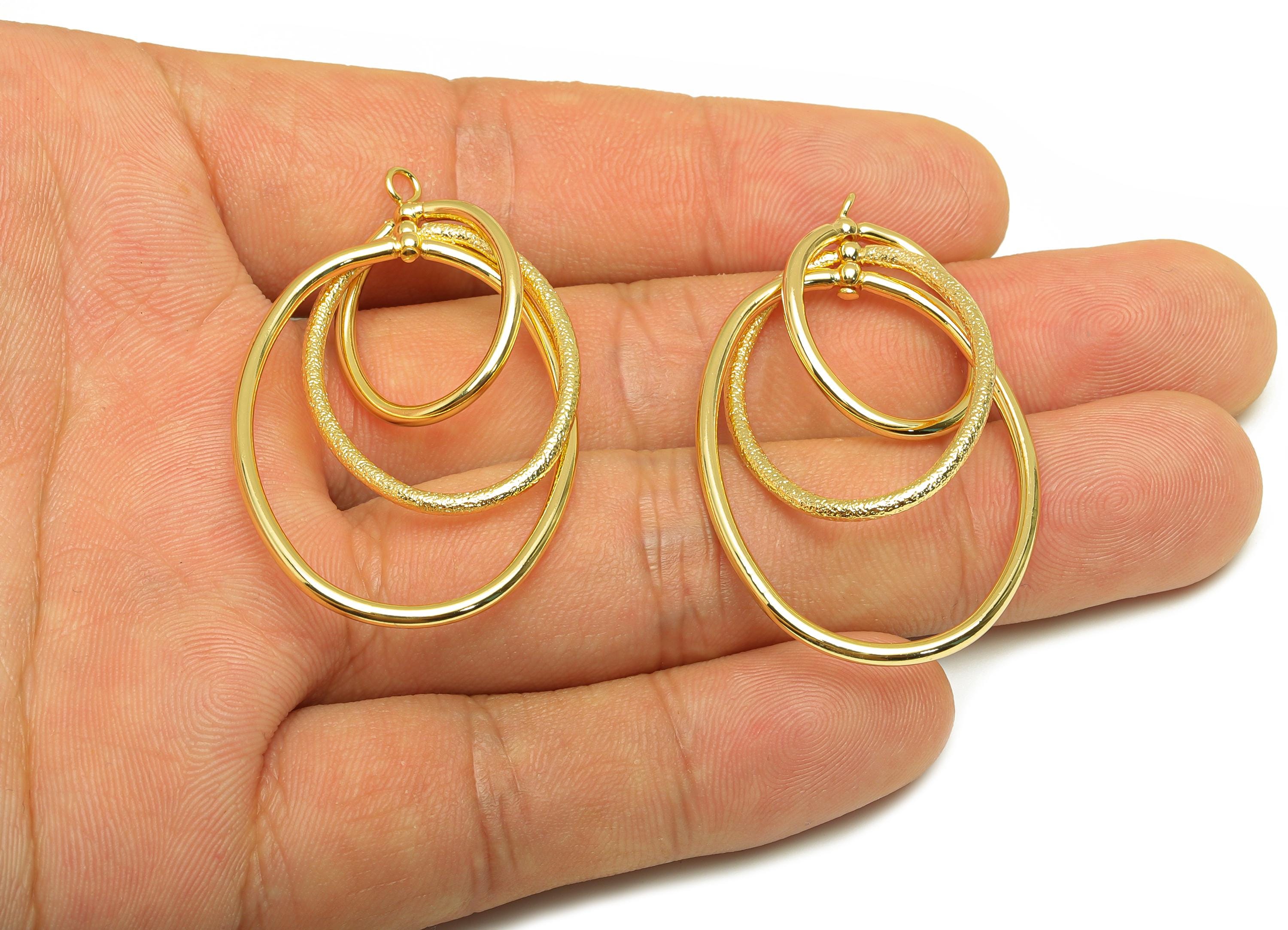 Brass Oval Earring Charm - Brass Textured Earring Charm - Interlock Dangle Earring Charm - 18K Real Gold Plating - 45.17x28x1mm - RGP7866 - DOMEDBAZAAR