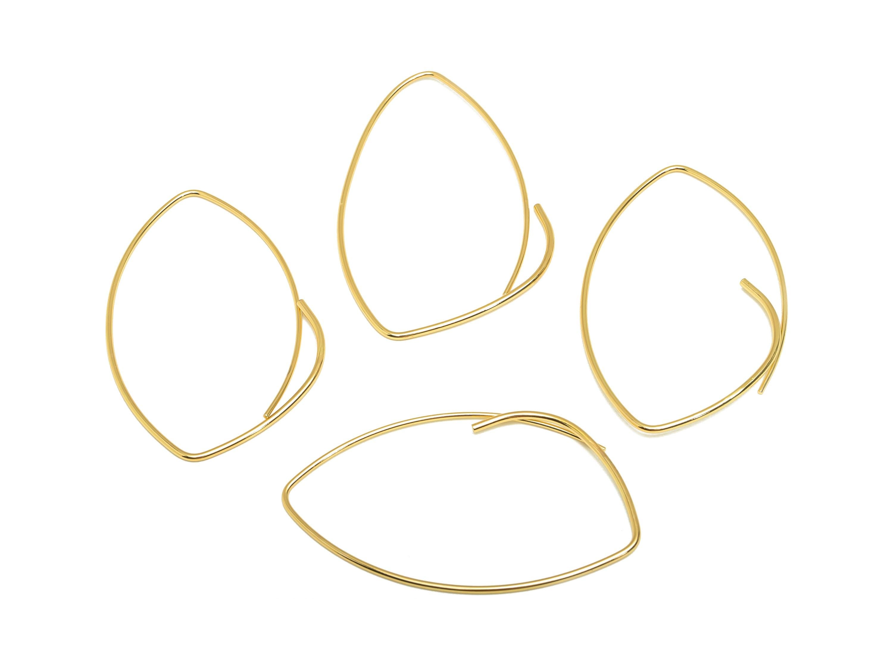 Brass Marquise Earring Wire - Brass Marquise Ear Hook - Brass Hook Wire Earring - Wire Hook - 18K Real Gold Plating - 48x27x0.9mm - RGP7855 - DOMEDBAZAAR