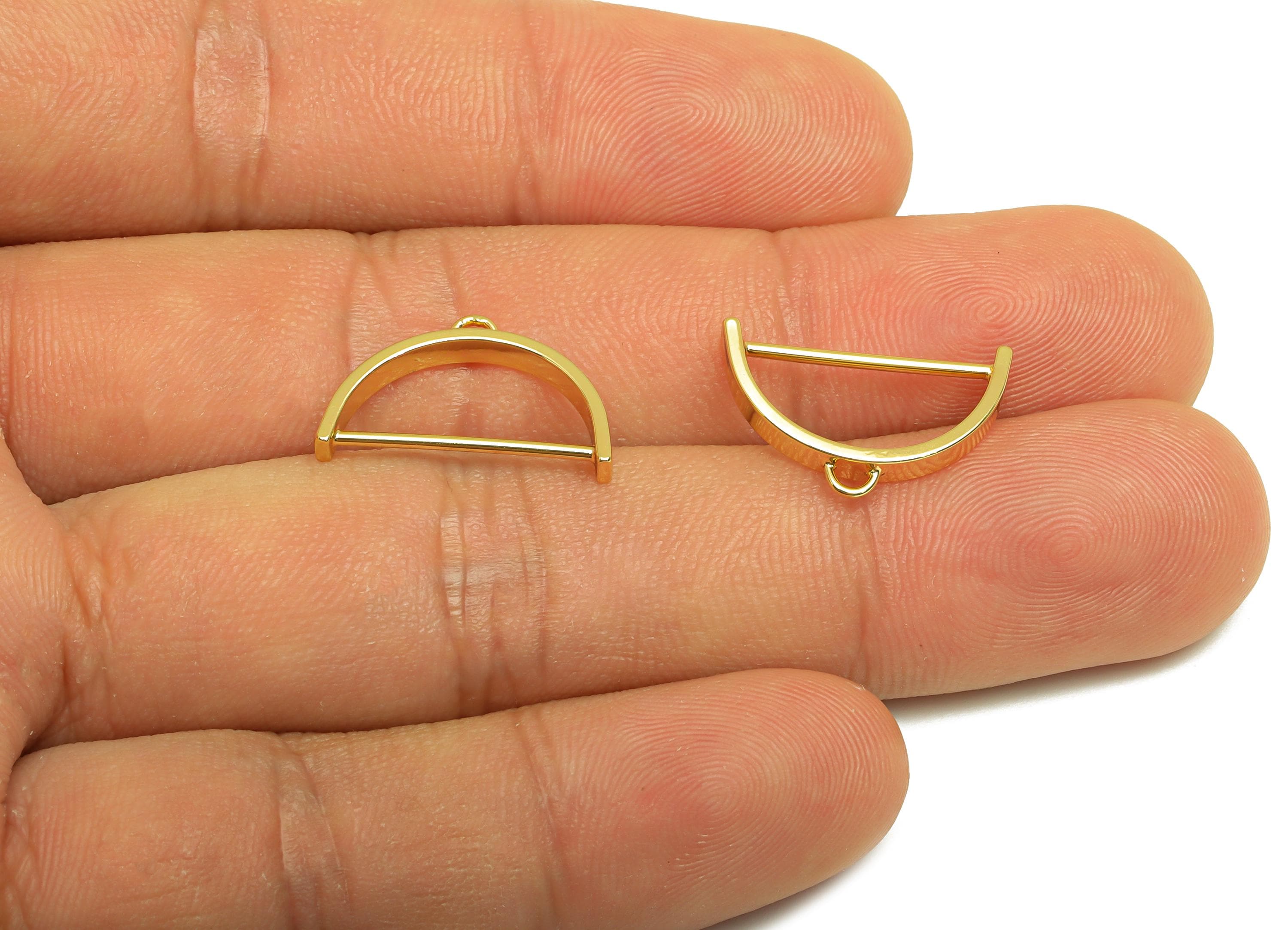 Brass Domed Earring Charm - Brass Half Moon Earring Charm - Geometry Gold Pendant - 18K Real Gold Plating - 11x18x2mm - RGP7877 - DOMEDBAZAAR