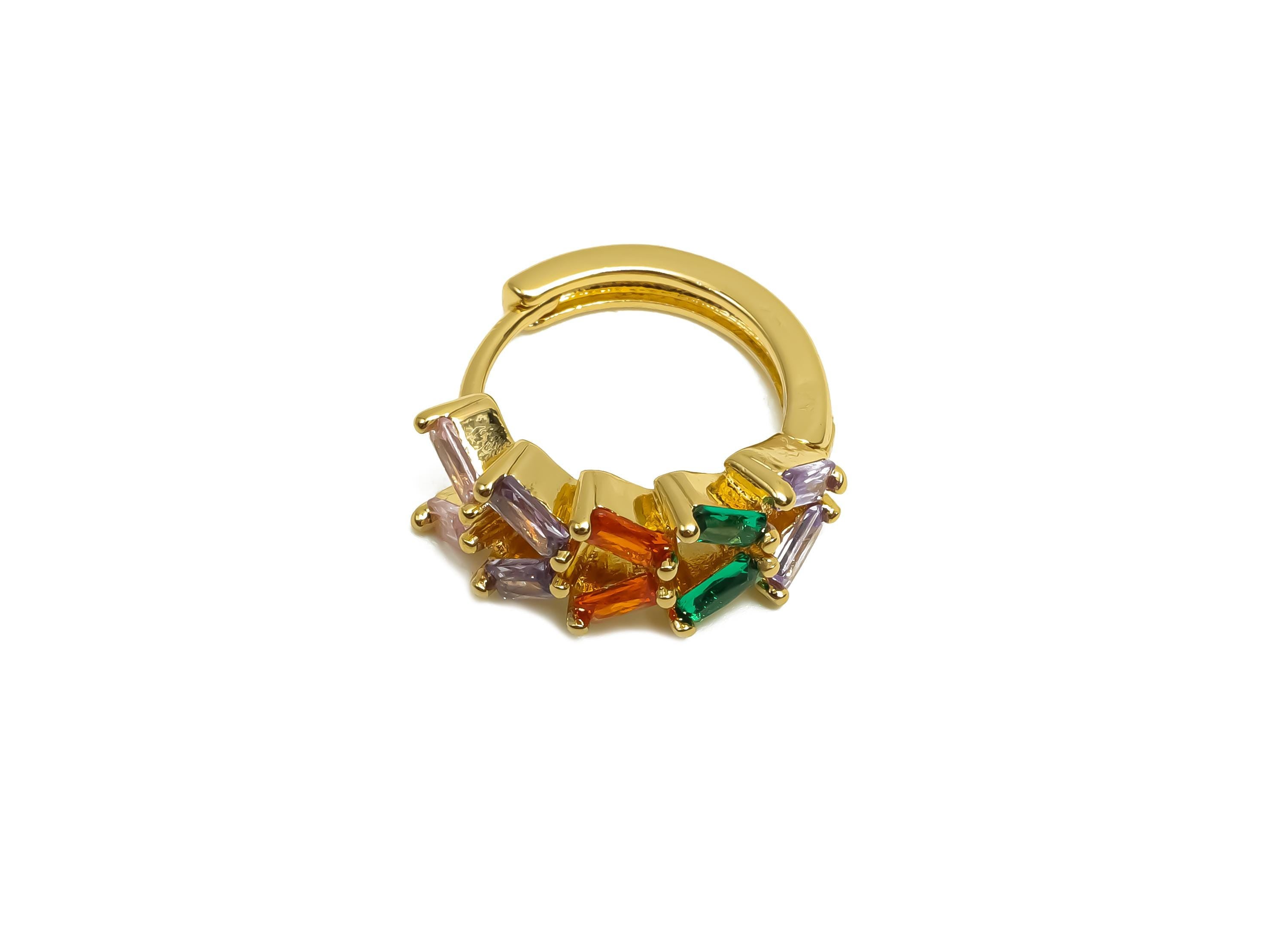 Brass CZ Hoop Earring - Rainbow Zircon Huggie Hoop Earring - Trapezoid Hoop Earring Clasp - 18K Real Gold Plating - 14.6x14x6mm - RGP8370 - DOMEDBAZAAR