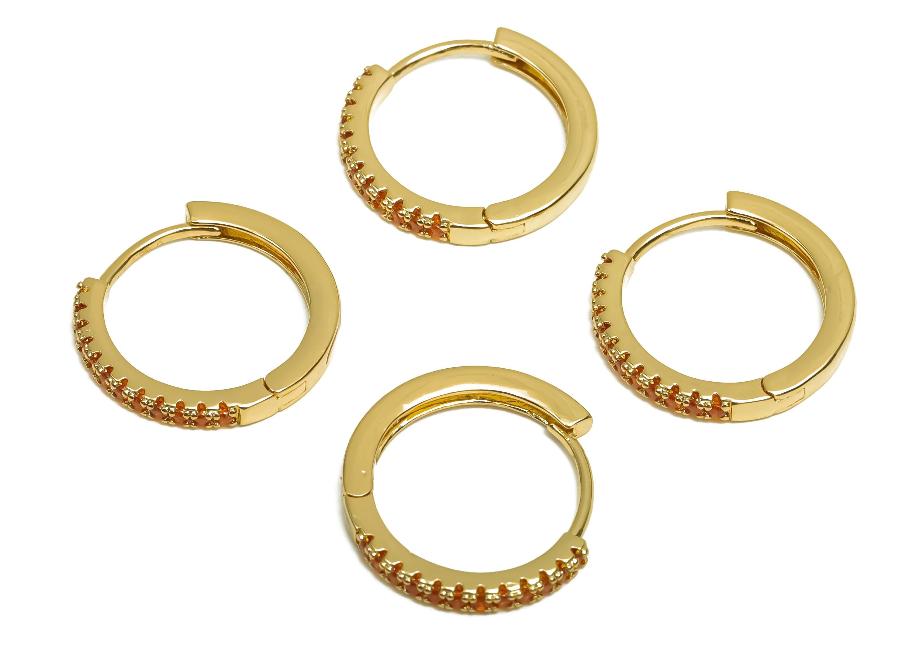 Brass CZ Hoop Earring - Cubic Zircon Huggie Hoop Earring - Round Hoop Earring Clasp - 18K Real Gold Plating - 17.8x16.6x2.1mm - RGP8372 - DOMEDBAZAAR
