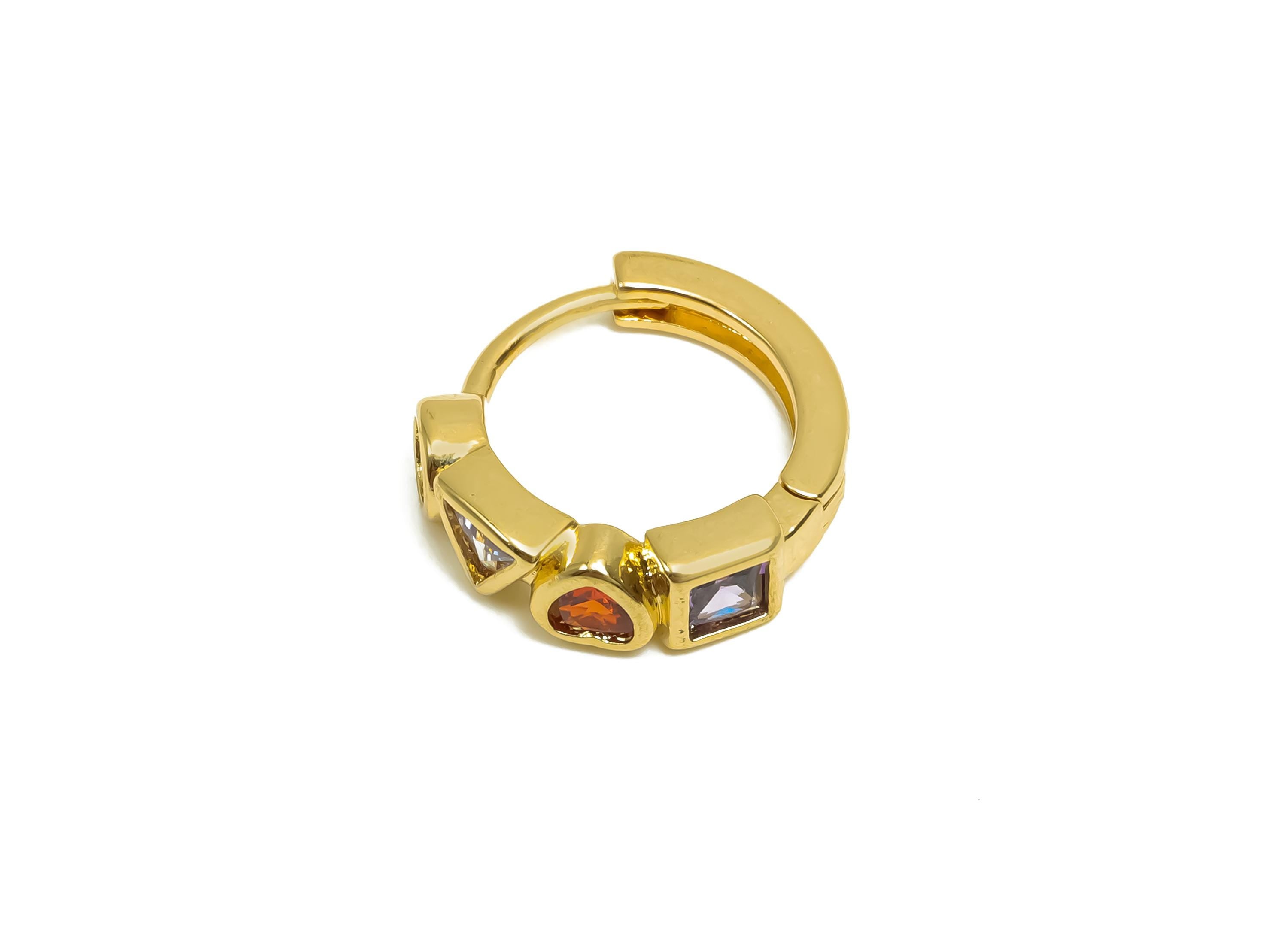 Brass CZ Hoop Earring - Rainbow Zircon Huggie Hoop Earring - Geometry Hoop Earring Clasp - 18K Real Gold Plating - 14.3x13.5x4mm - RGP8371 - DOMEDBAZAAR