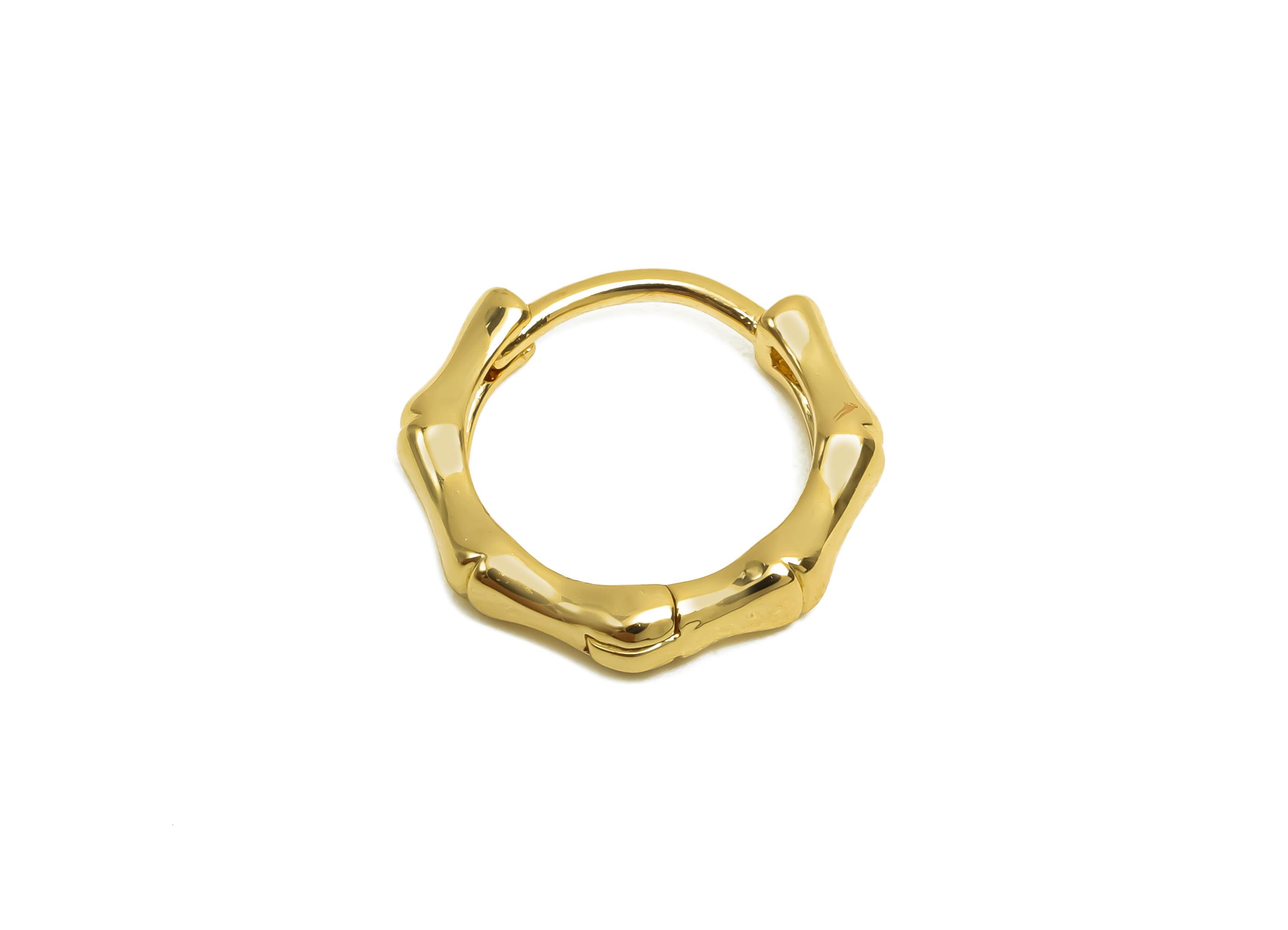 Brass Hoop Earring - Brass Bamboo Huggie Hoop Earring - Brass Round Hoop Earring Clasp - 18K Real Gold Plating - 13.9x13.02x2.5mm - RGP8366 - DOMEDBAZAAR