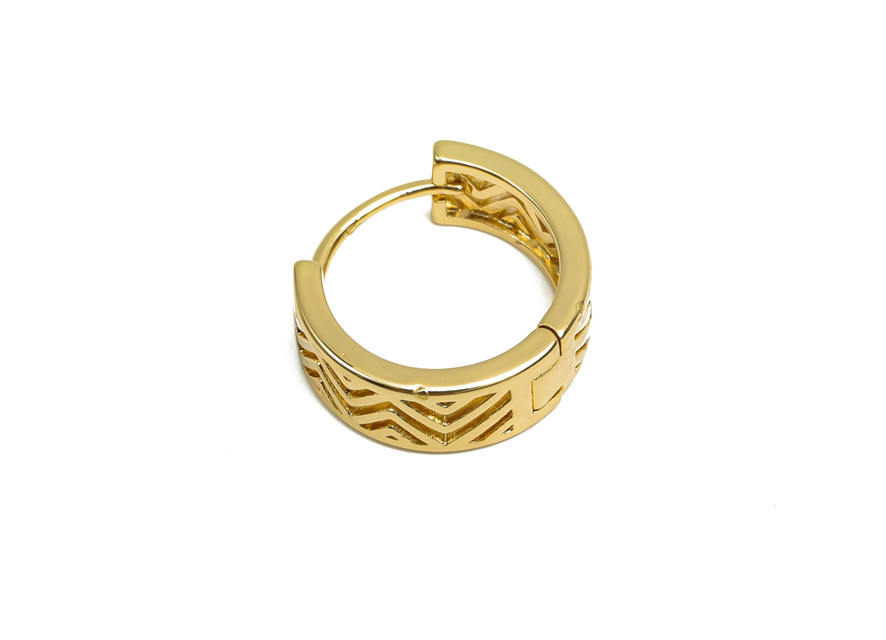 Brass Hoop Earring - Brass Pattern Huggie Hoop Earring - Brass Wide Hoop Earring Clasp - 18K Real Gold Plating - 14.3x14.1x5.2mm - RGP8363 - DOMEDBAZAAR