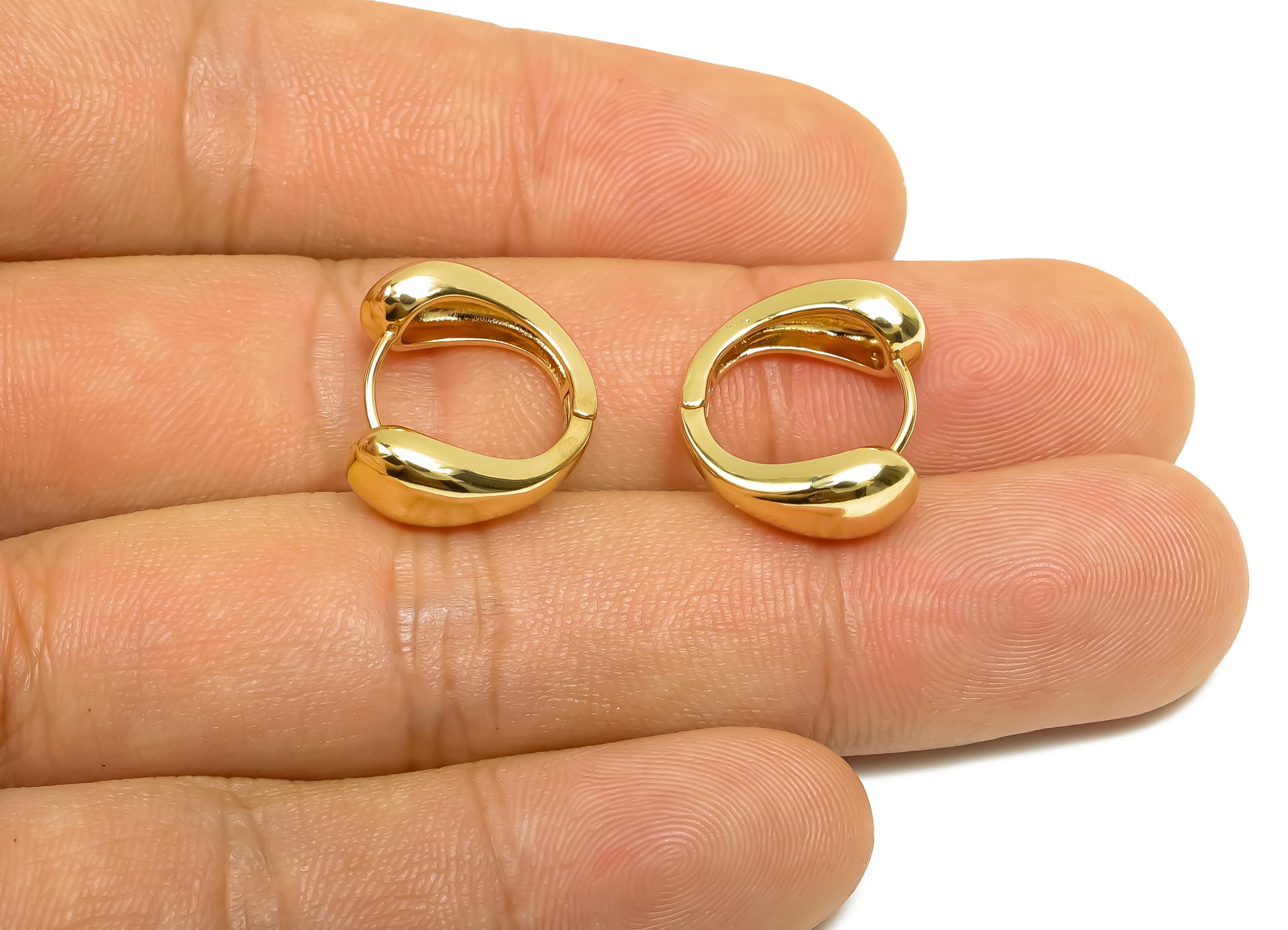 Brass Drop Hoop Earring - Jewelry For Women - Huggie Hoop Clasp Earring - Wedding Day - 18K Real Gold Plating Brass - 17x14x6mm - RGP8392 - DOMEDBAZAAR