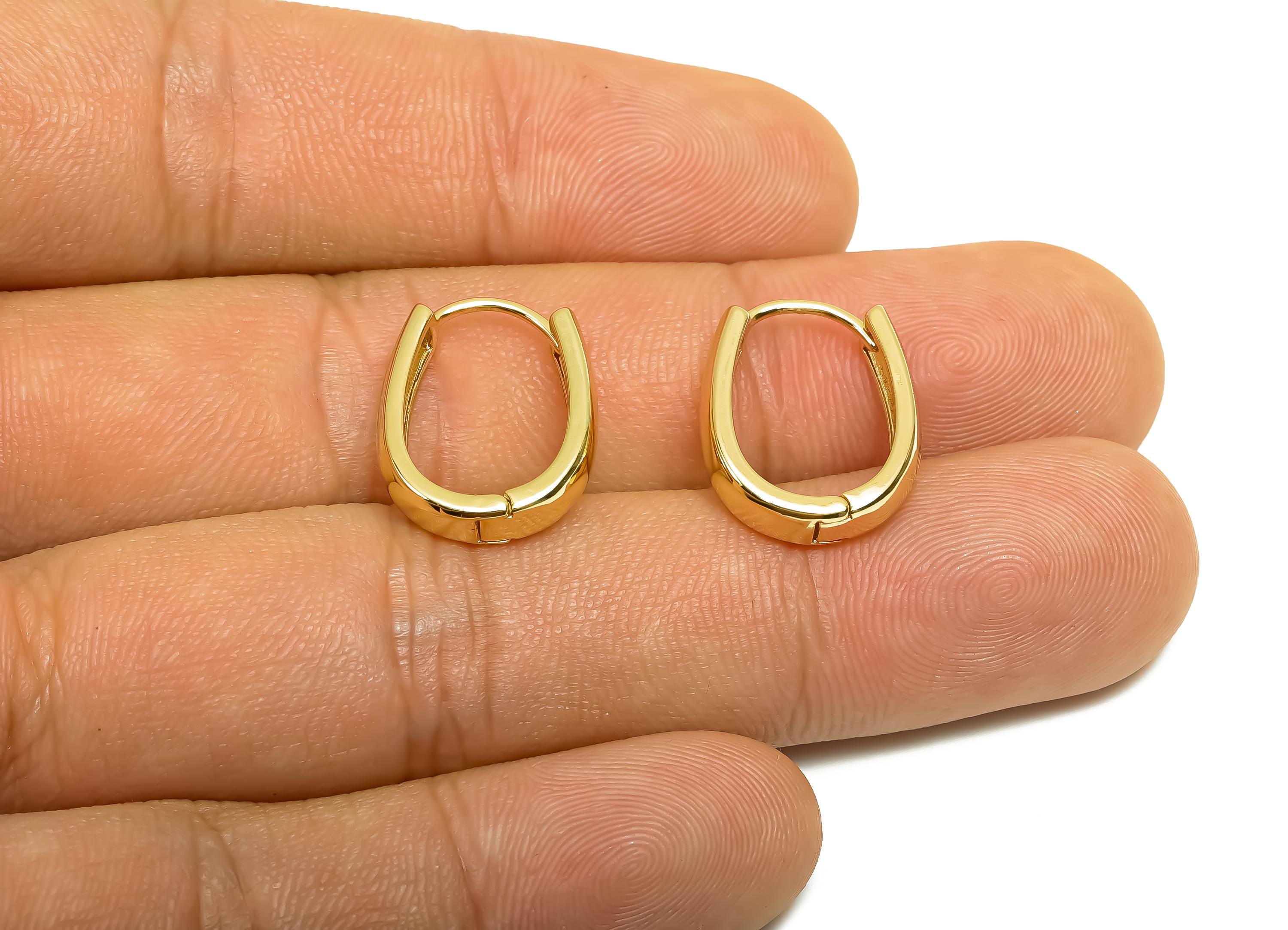 Brass Hoop Earring - Minimalist Gift For Her - Huggie Hoop Clasp Earring - Valentine's Day - 18K Real Gold Plating Brass - 17x14x3mm-RGP8368 - DOMEDBAZAAR