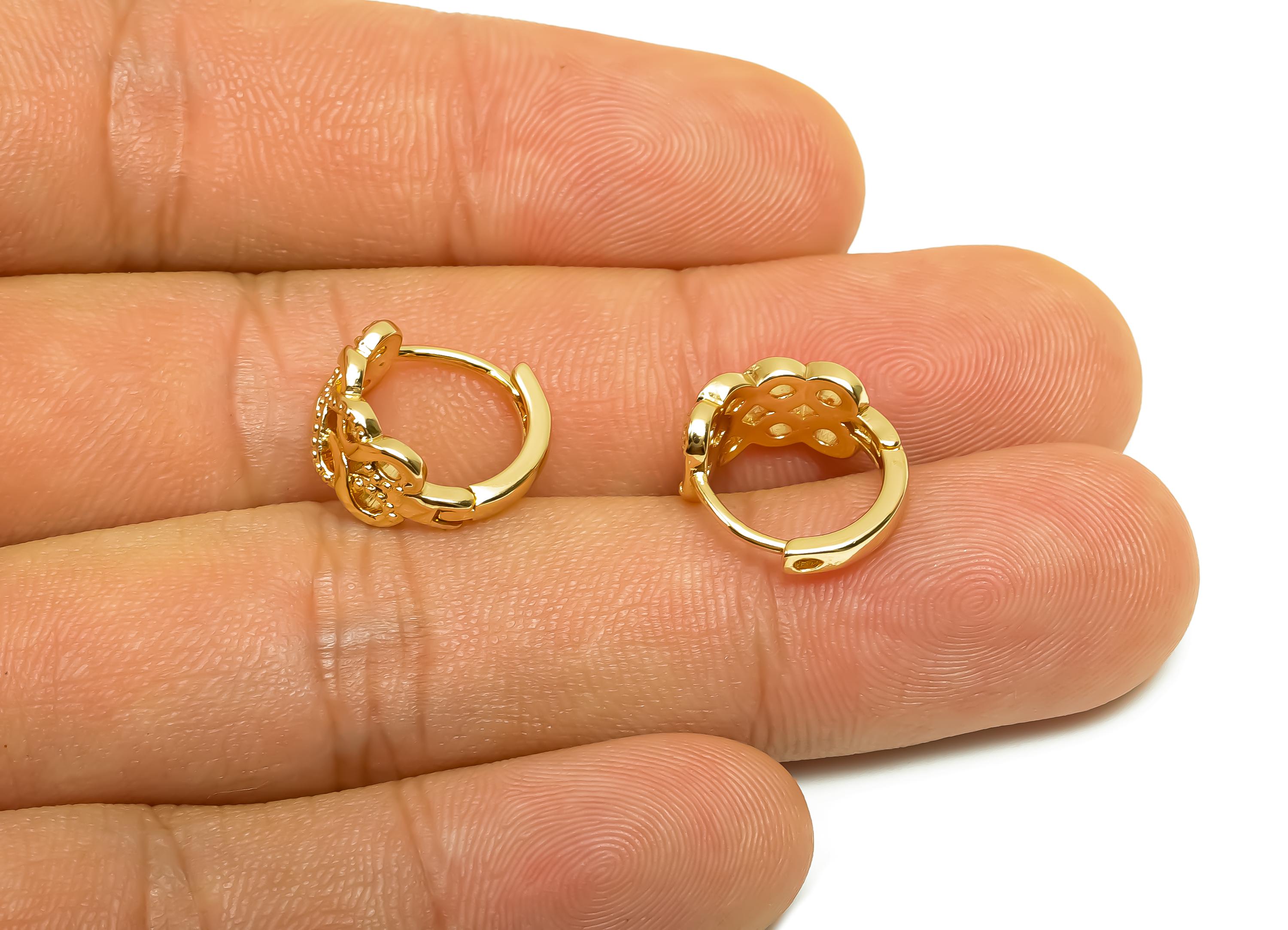 Brass Hoop Earring - Brass Textured Huggie Hoop Earring - Brass Round Hoop Earring Clasp - 18K Real Gold Plating - 14.1x13x6.7mm - RGP8374 - DOMEDBAZAAR