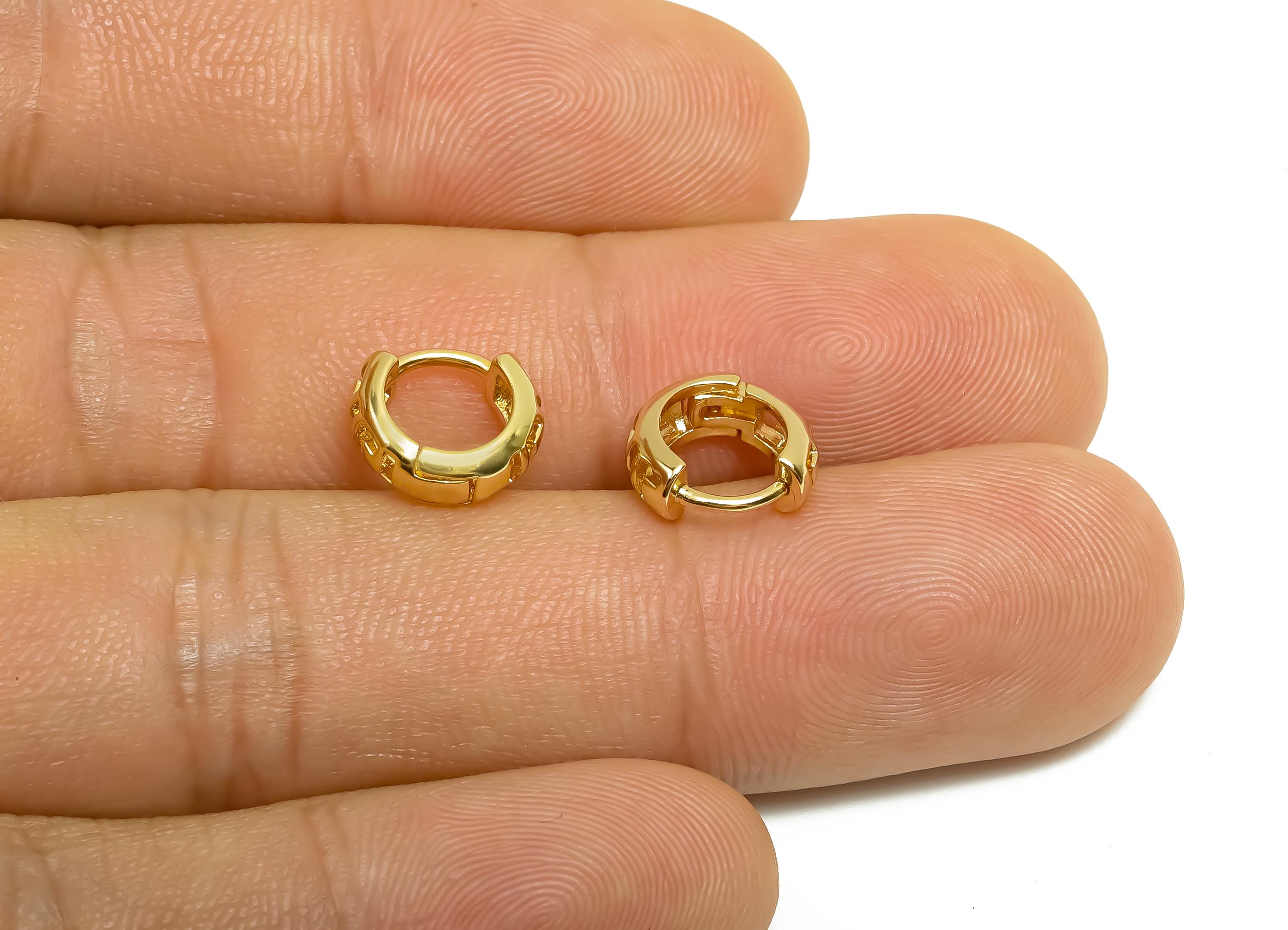 Brass Hoop Earring - Jewelry For Women - Pattern Huggie Hoop Earring - Wedding Day - 18K Real Gold Plating - 10x9.3x3.8mm - RGP8383 - DOMEDBAZAAR