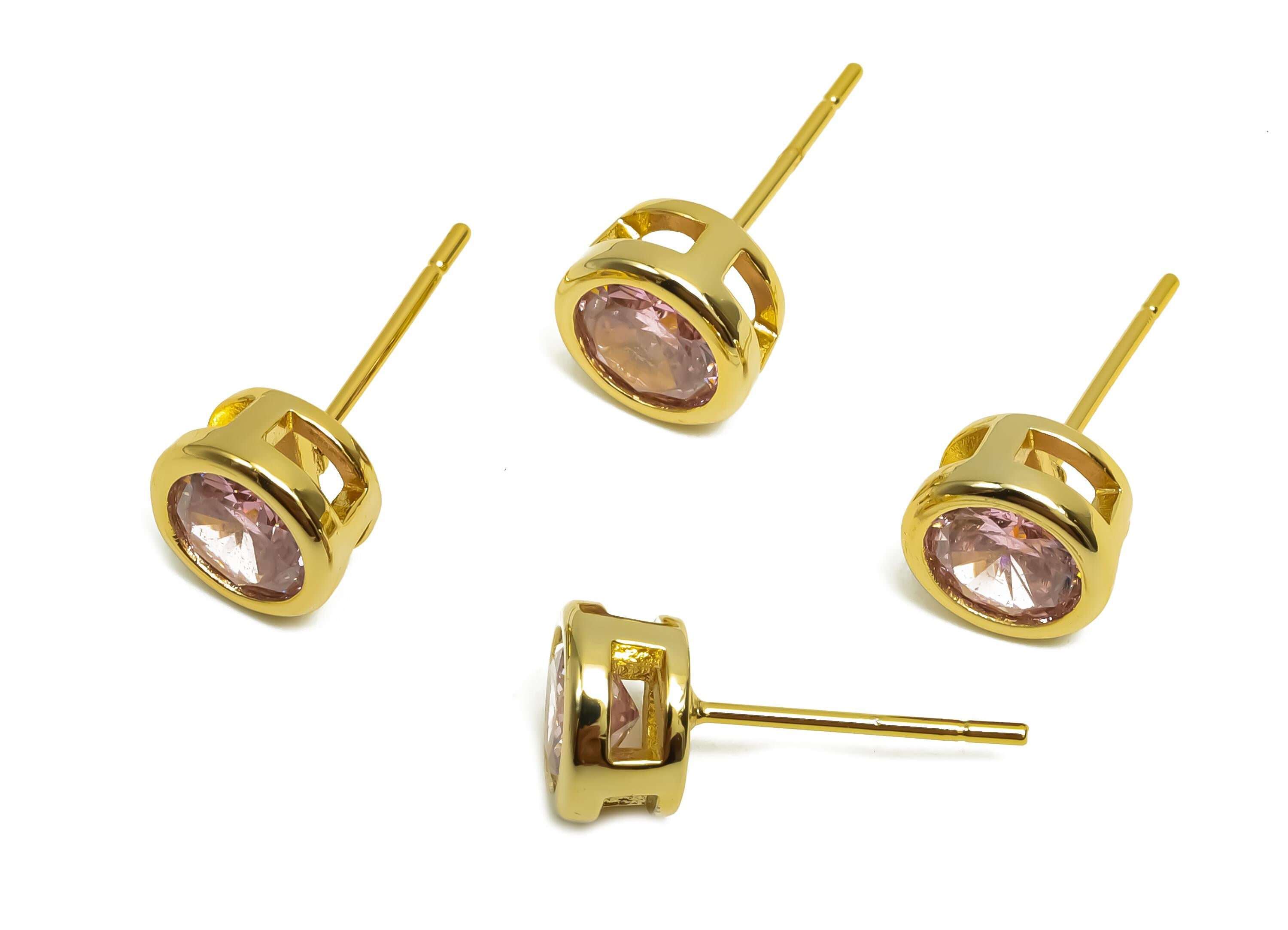Brass CZ Earring Post - Brass Pink Earring Stud - Brass Cubic Zircon Earring Post  - 18K Real Gold Plating - 16x7x5.5mm - RGP8395C - DOMEDBAZAAR