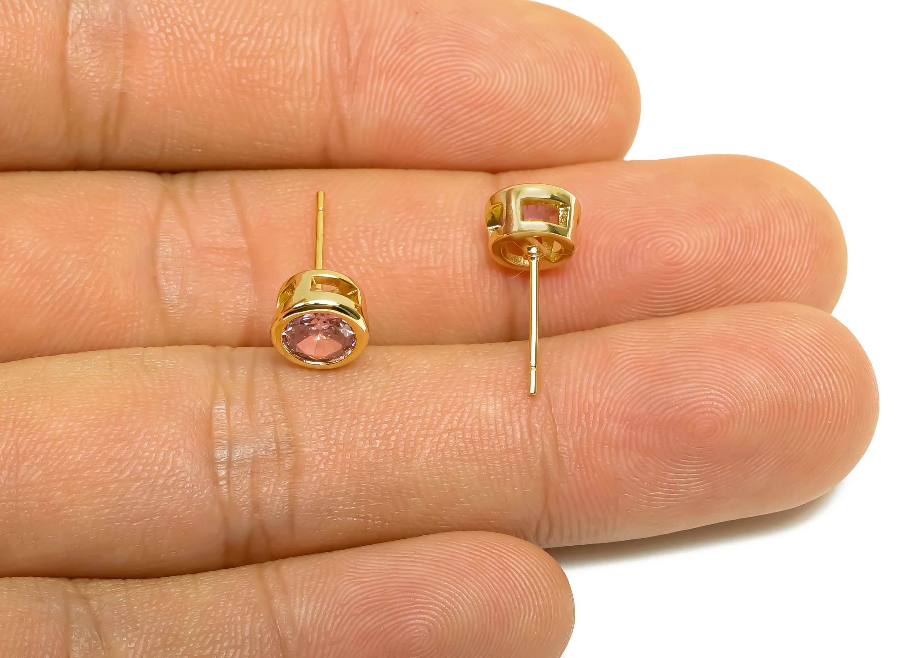Brass CZ Earring Post - Brass Pink Earring Stud - Brass Cubic Zircon Earring Post  - 18K Real Gold Plating - 16x7x5.5mm - RGP8395C - DOMEDBAZAAR