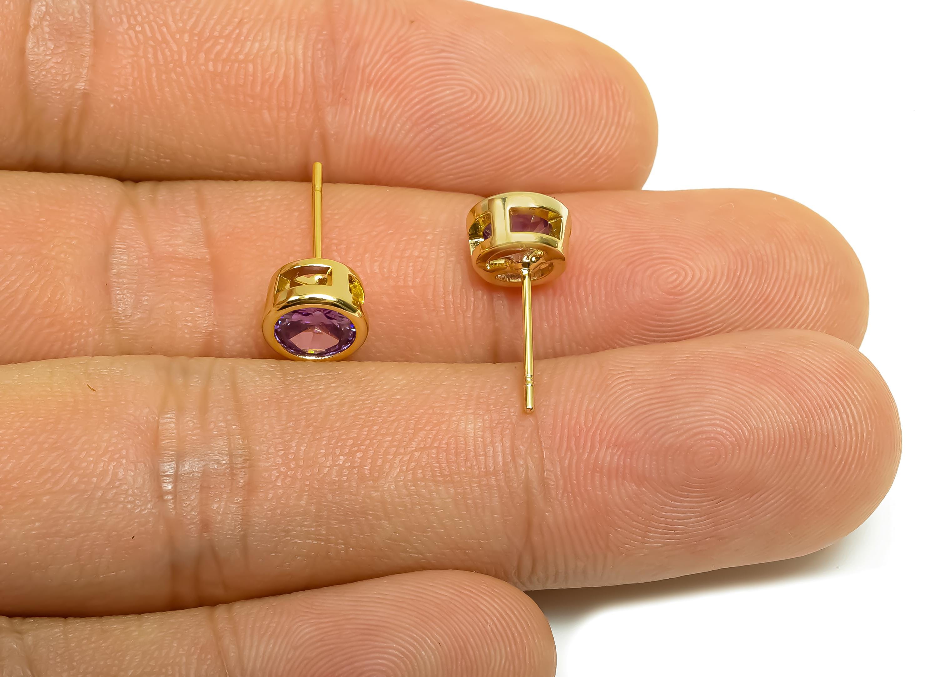Brass CZ Earring Post - Brass Violet Earring Stud - Brass Cubic Zircon Earring Post  - 18K Real Gold Plating - 16x7x5.5mm - RGP8395B - DOMEDBAZAAR