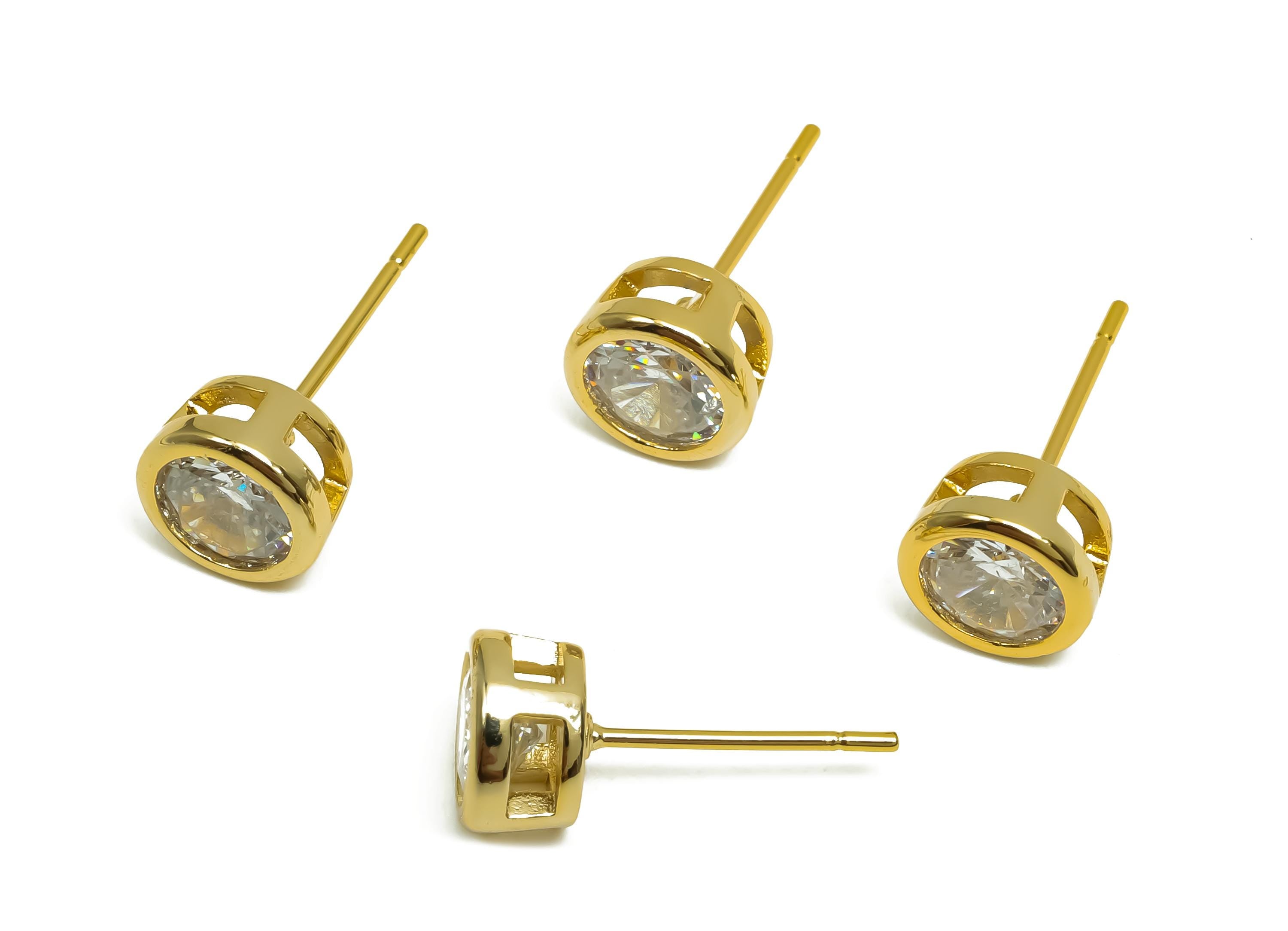 Brass CZ Earring Post - Brass White Earring Stud - Brass Cubic Zircon Earring Post  - 18K Real Gold Plating - 16x7x5.5mm - RGP8395A - DOMEDBAZAAR