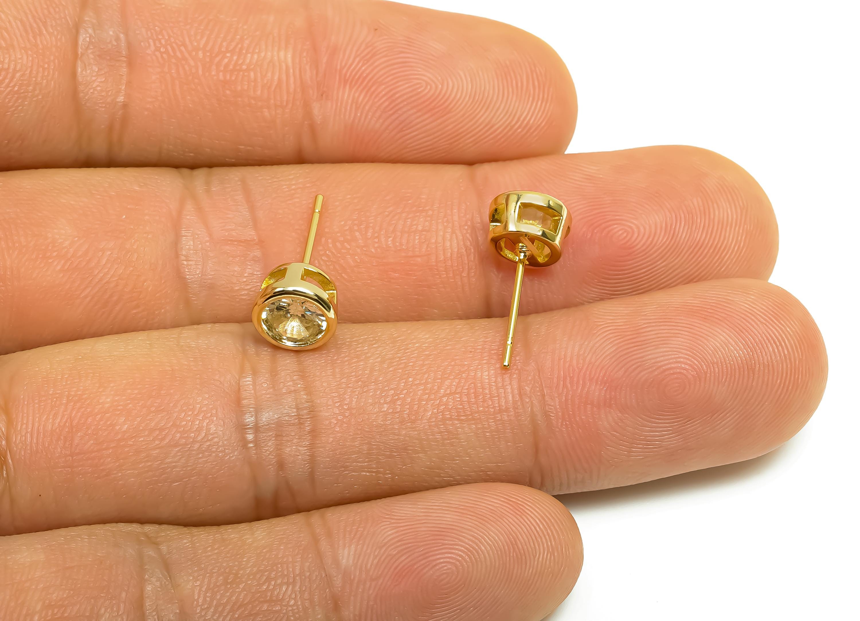 Brass CZ Earring Post - Brass Lemon Earring Stud - Brass Cubic Zircon Earring Post - 18K Real Gold Plating - 16x7x5.5mm - RGP8395D - DOMEDBAZAAR